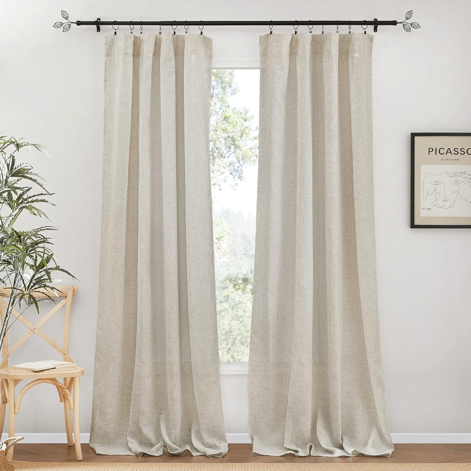 RYB HOME Linen Flax Curtains 84 Inches Long Breathable