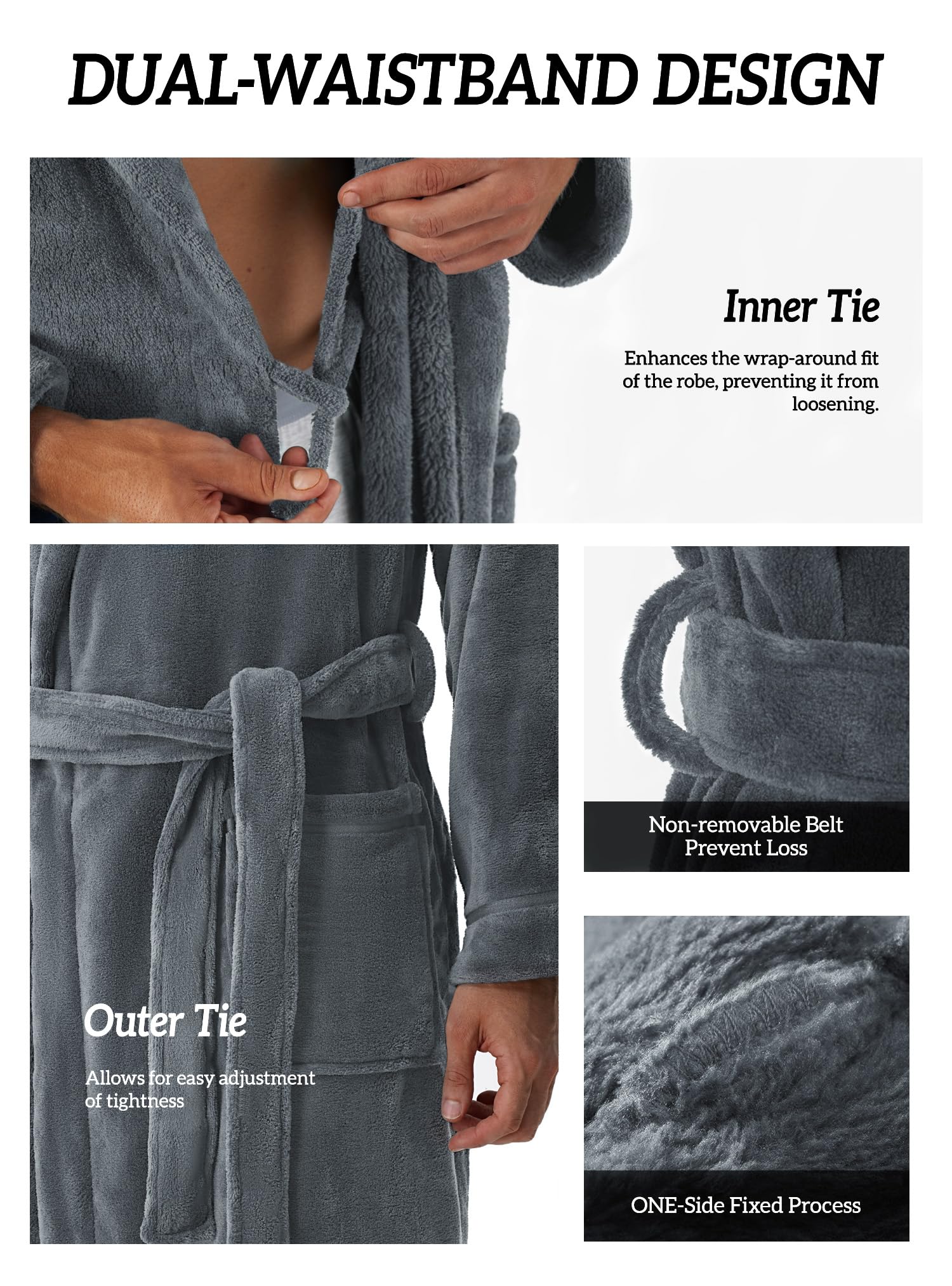 DAVID ARCHY Albornoces para hombre, bata para hombre, ultra suave, cálida, con cuello largo, albornoz para hombre