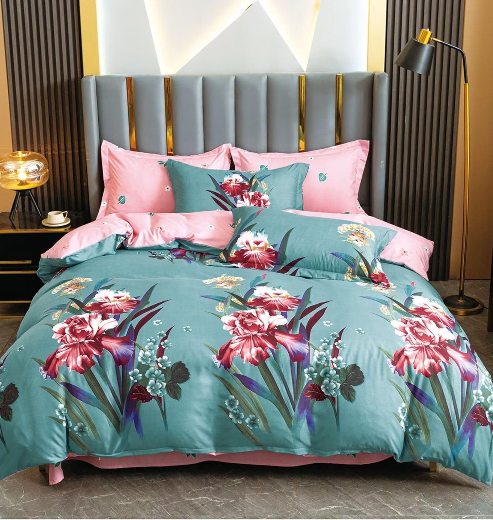 Ezysleep Turquoise Jasmine Printed Duvet Set In | Size: Double
