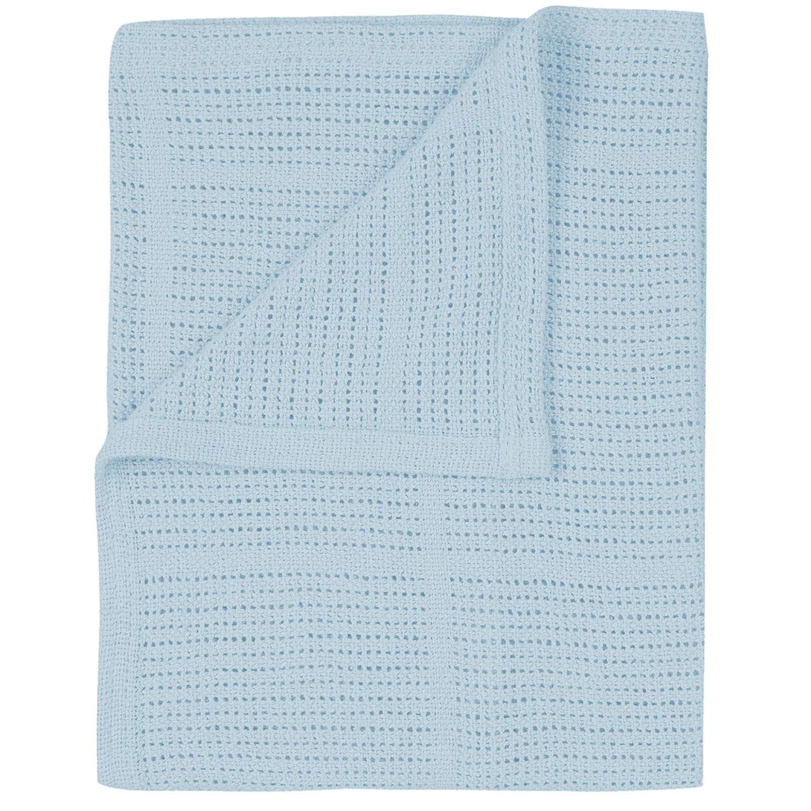 Cellular Baby Blankets for Moses Basket / Travel / Pram / Car 100% Soft Cotton (Blue)