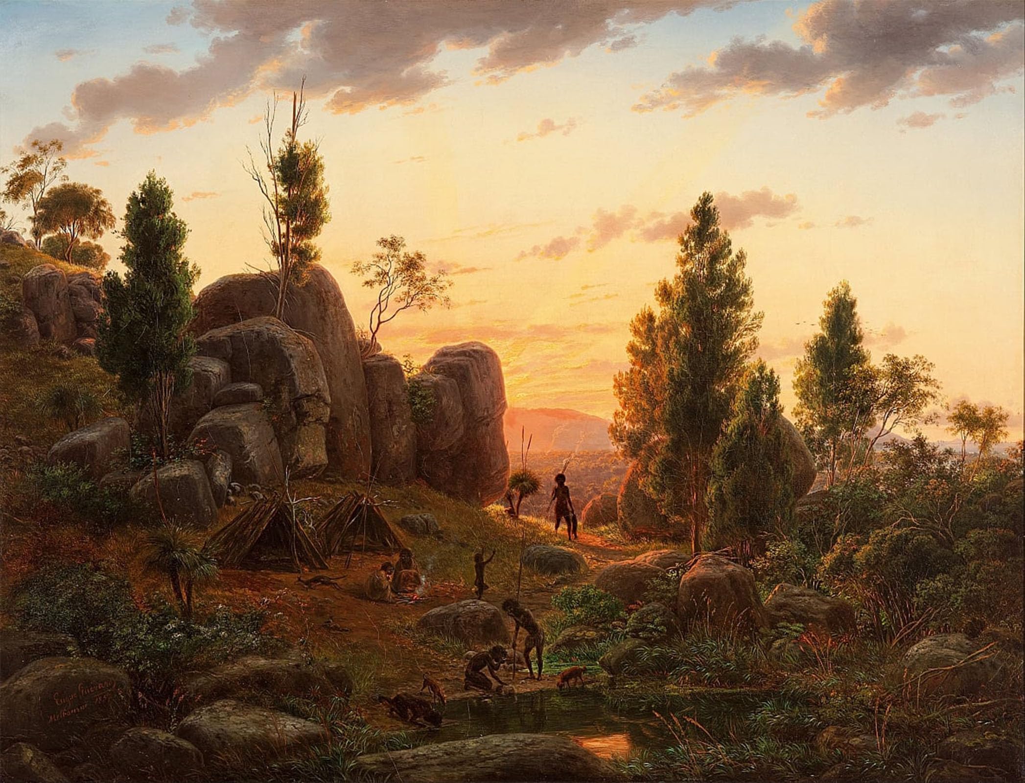 HRJUBWREE Retro Picture Art Painting Wall Poster Stony Rises Lake Corangamite by Eugene Von Guérard Vintage Art Print for Office Decor 60x90cm