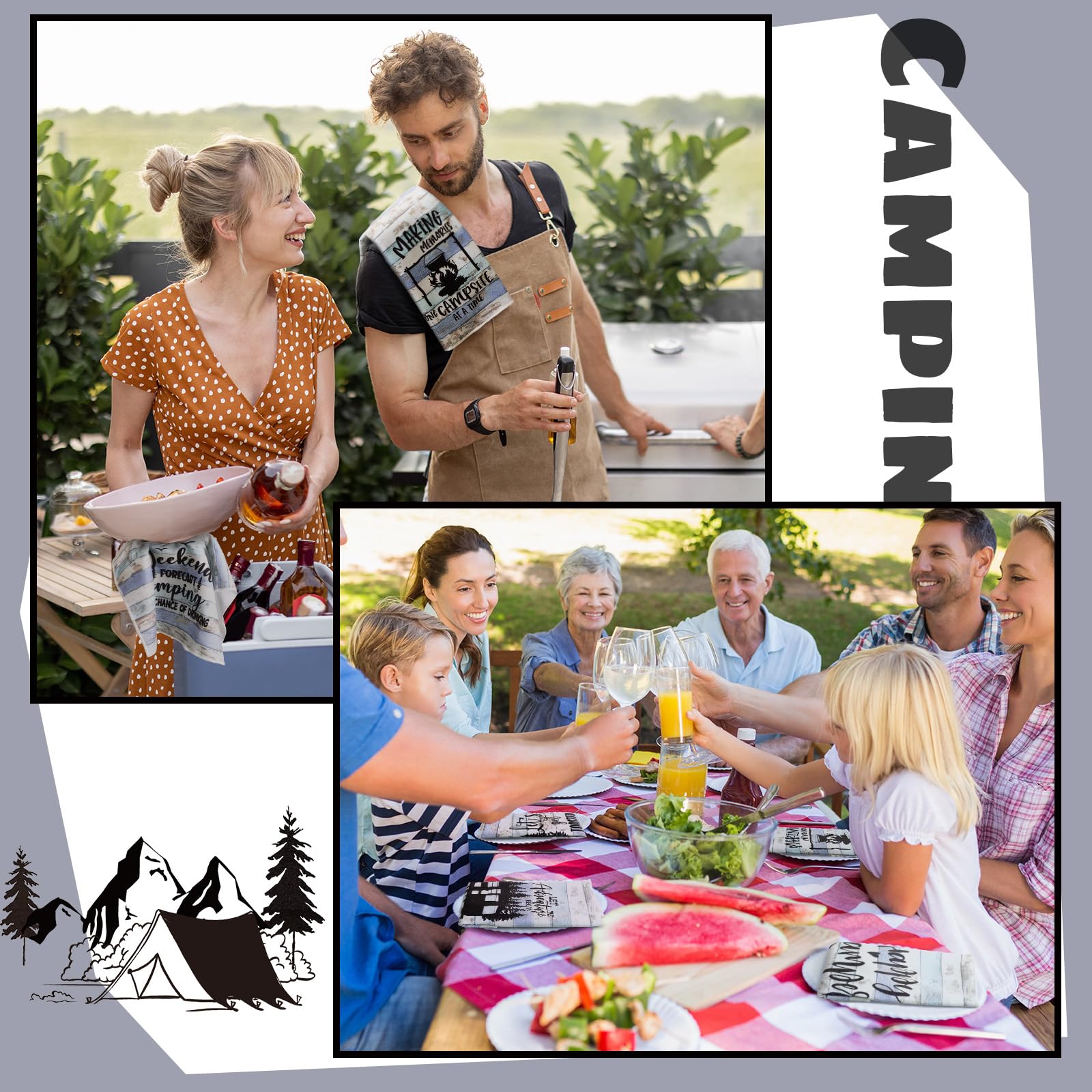 Boyiee Happy Camper Camping Kitchen Towels Set of 6, Absorbent Tea Towels with Funny Phrases, 61 x 40 cm - Image 4