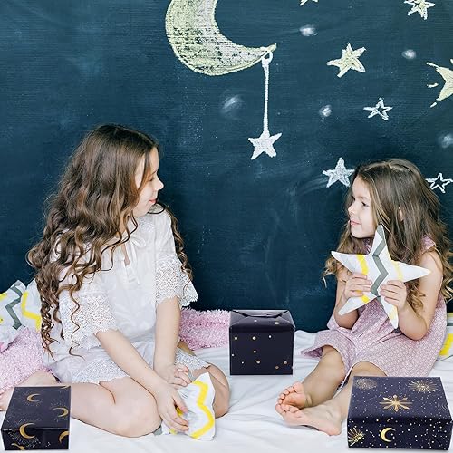 Miniatura 6 de AnyDesign - Papel de regalo de galaxia de 12 hojas de papel de regalo de cielo nocturno negro a granel, luna y estrella, papel de arte decorativo