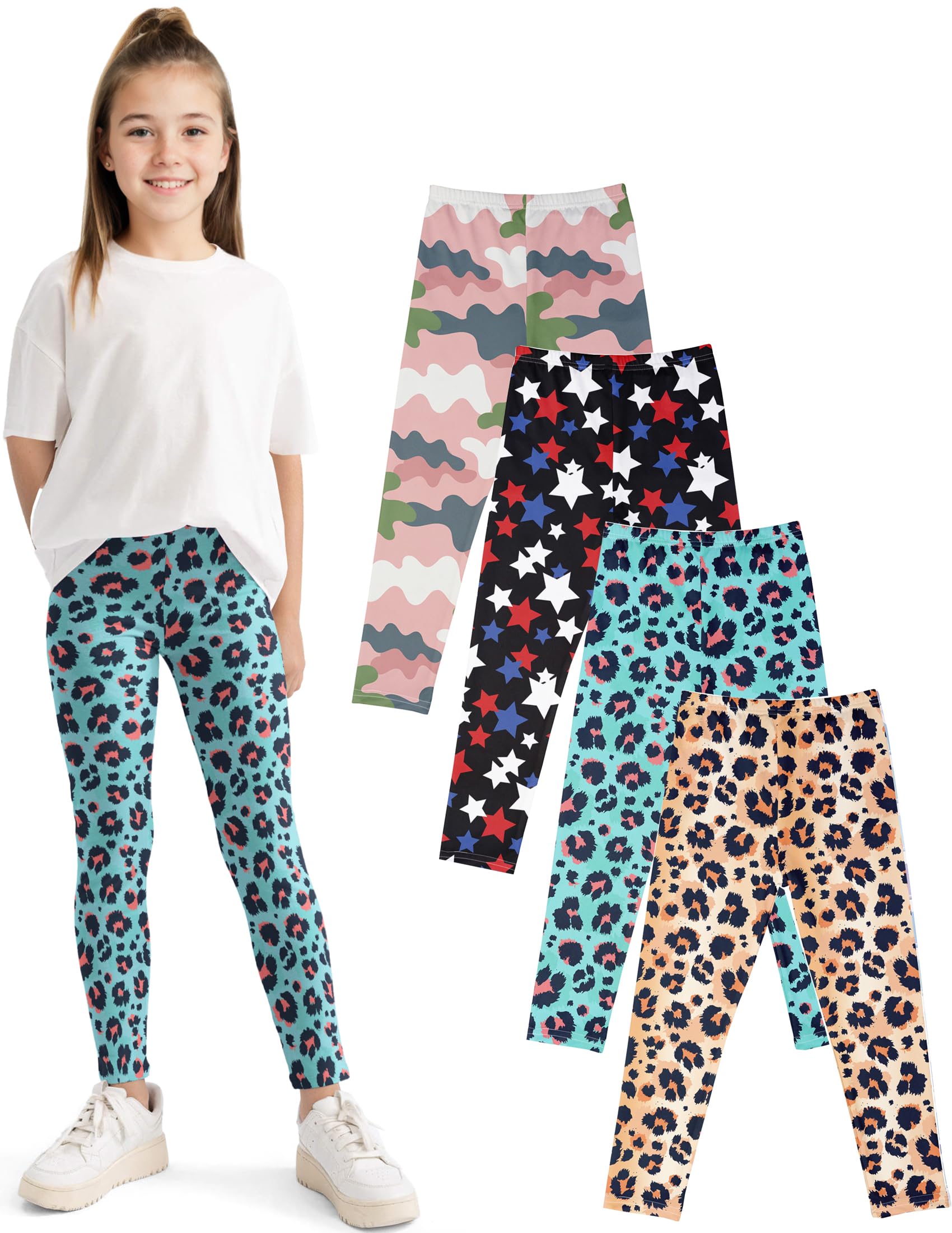 Kiench Leggings largos para niña, 4 unidades
