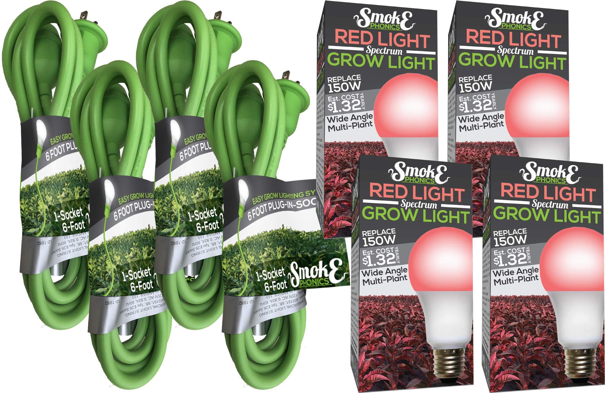 MiracleLED 602617 SmokePhonics String Bulb Spectrum Single-Socket Corded Lighting System Kit Red 4-Pack, Red Spectrum