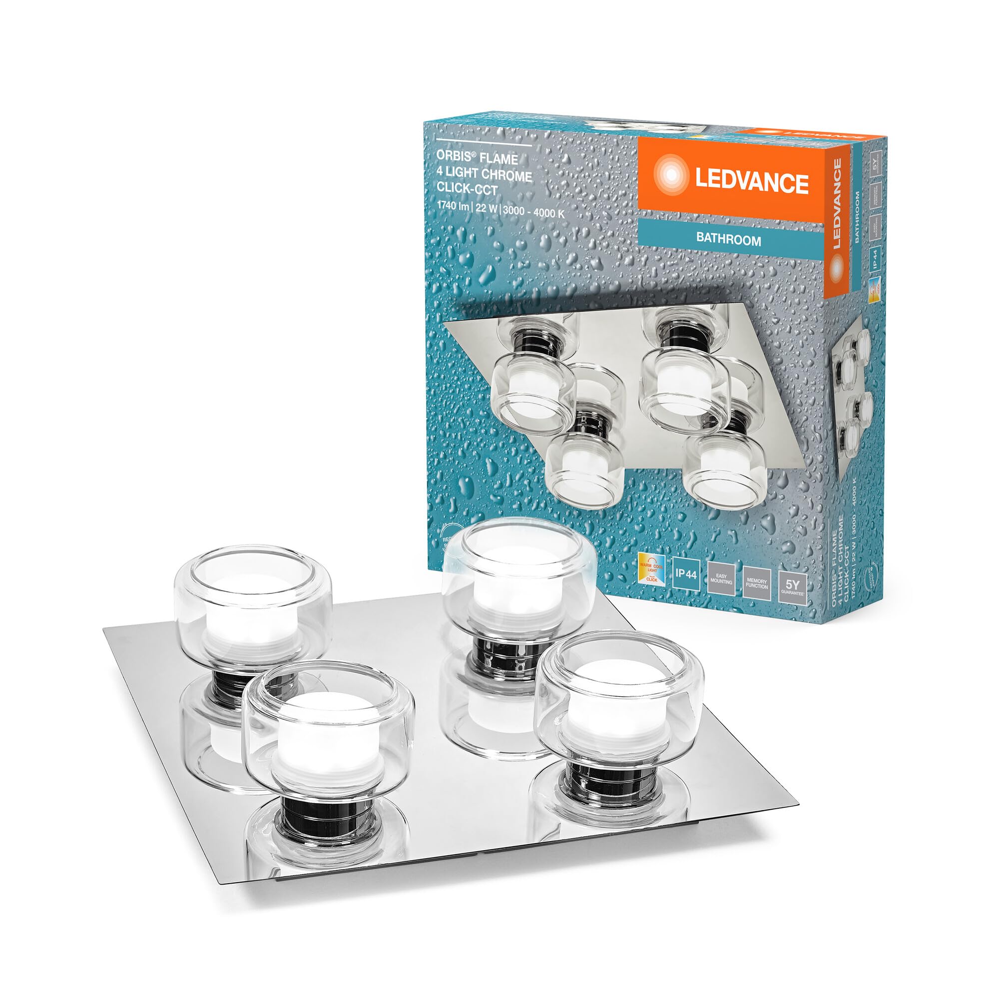 LEDVANCE ORBIS Flame applique et à LED, chrome, 22W, 1400lm, 3000/4000K,