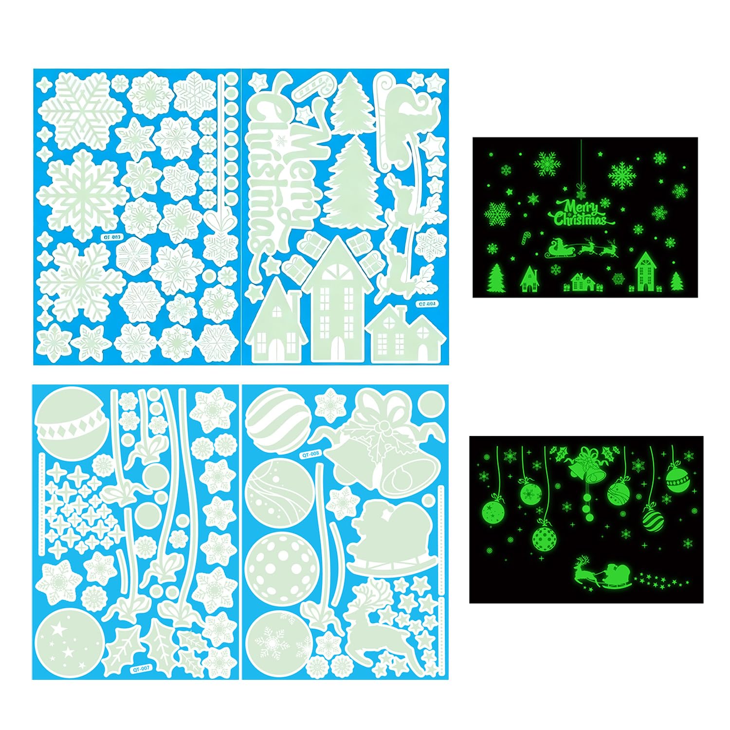 112 Pcs Christmas Window Stickers, Luminous Window Clings Decorations Snowflake PVC Material Electrostatic Stickers for New Year Party Decoration (Style 2)