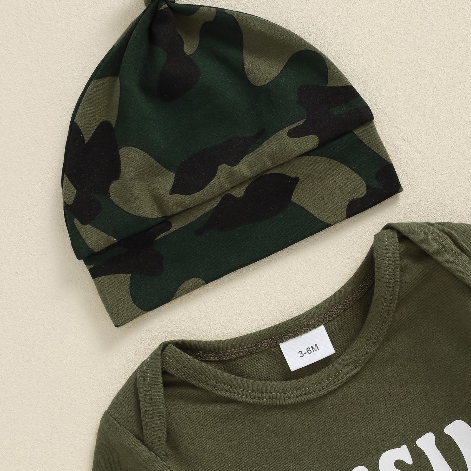 Newborn Baby Boy Coming Home Outfit Cousin Crew Romper Shirt Camo Pants Set Preemie Leaving Hospital Clothes (Army Green, 3-6 Months)
