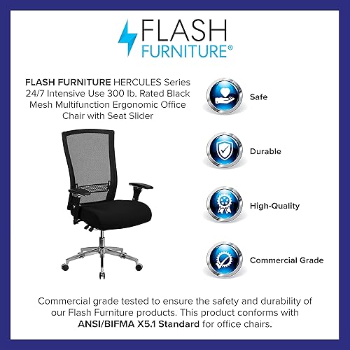 Miniatura 2 de Flash Furniture HERCULES Series 24/7 Uso Intensivo 300 lb. Silla de oficina ergonómica multifunción de malla negra con deslizador de asiento Tela