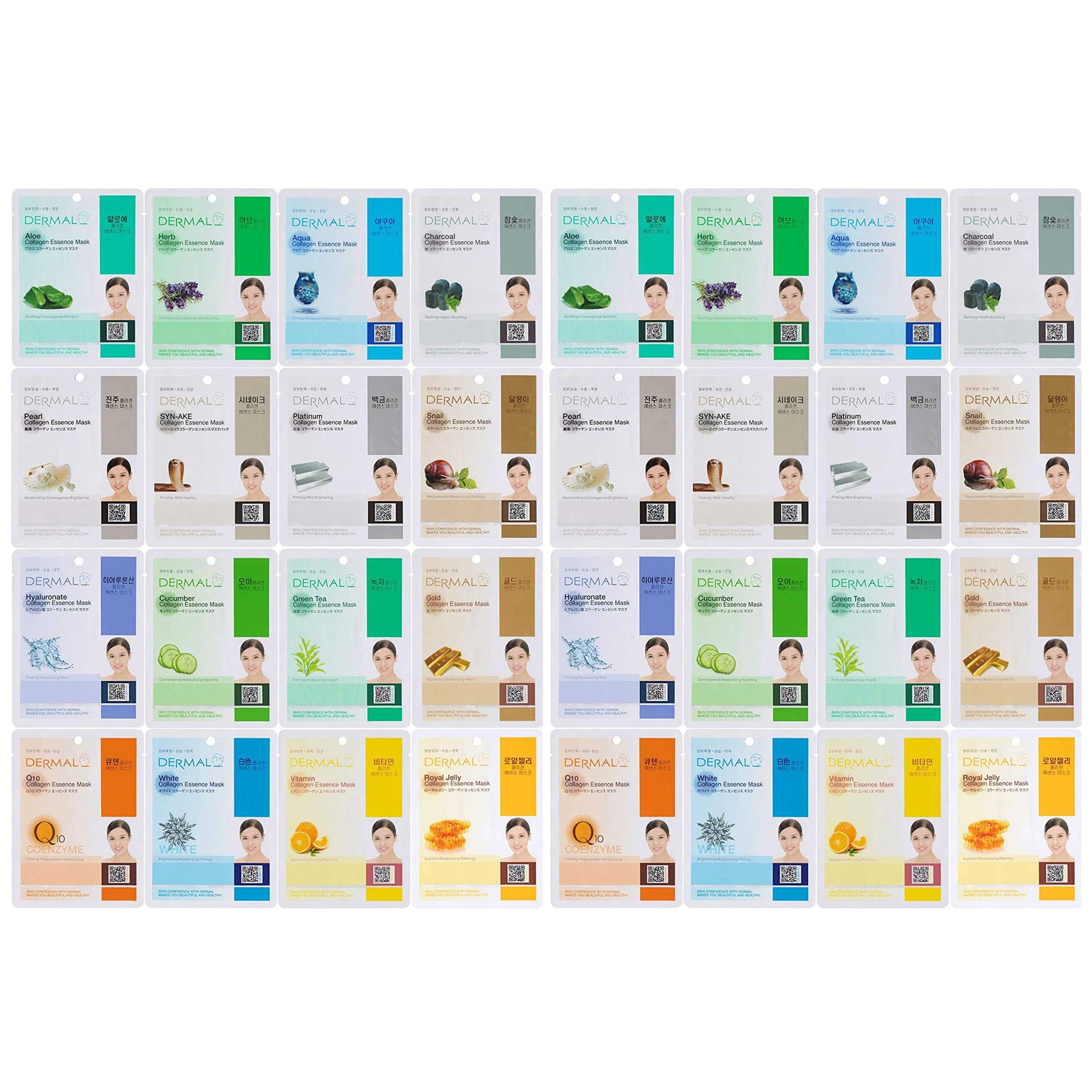 DERMAL 32 Combo Pack Made in Korea Facial Mask – 20+ Years of K-Beauty Experience, Premium Quality Korean Sheet Masks for Daily Skincare Routine
