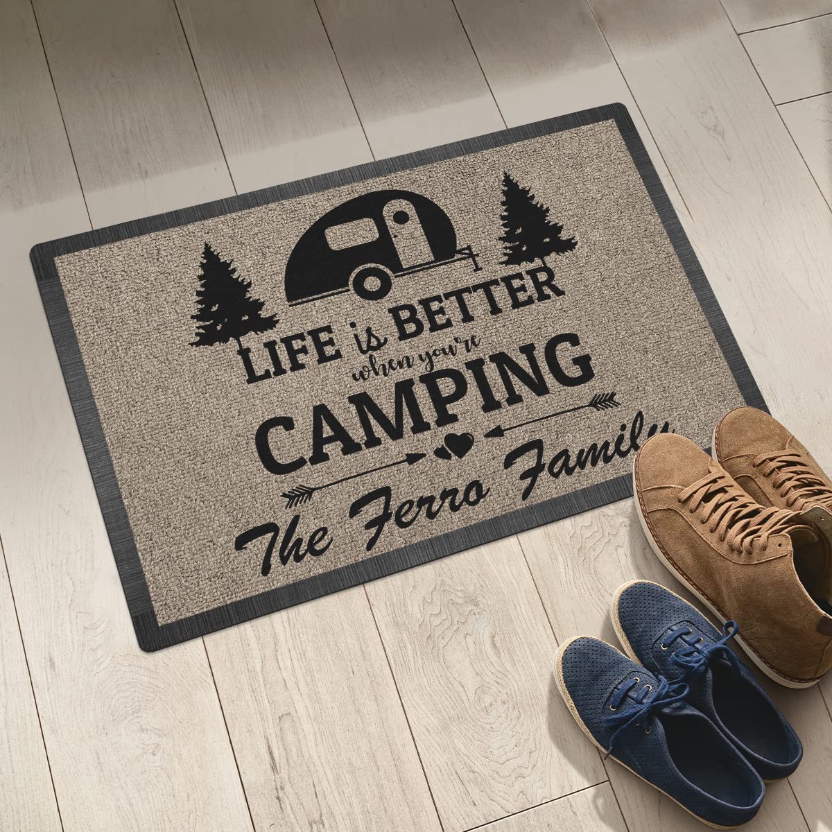 Personalized Campsite Doormat - Life is Better When You are Camping Custom Family Name Door Mat, RV Campers Accessories for Inside Outside, Funny Travel Trailers Rugs Decorations, 16 x 24 inches