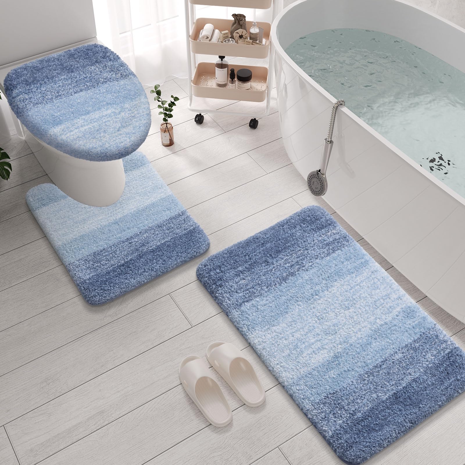 Arotive Mikrofaser-Badezimmerteppich, 3-teilig, mit WC-Deckelbezug, zottelig, weich und saugfähig, rutschfest, maschinenwaschbar, Badematten für Badezimmer (76 x 50 cm + 61 x 50 cm + 44 x 38 cm