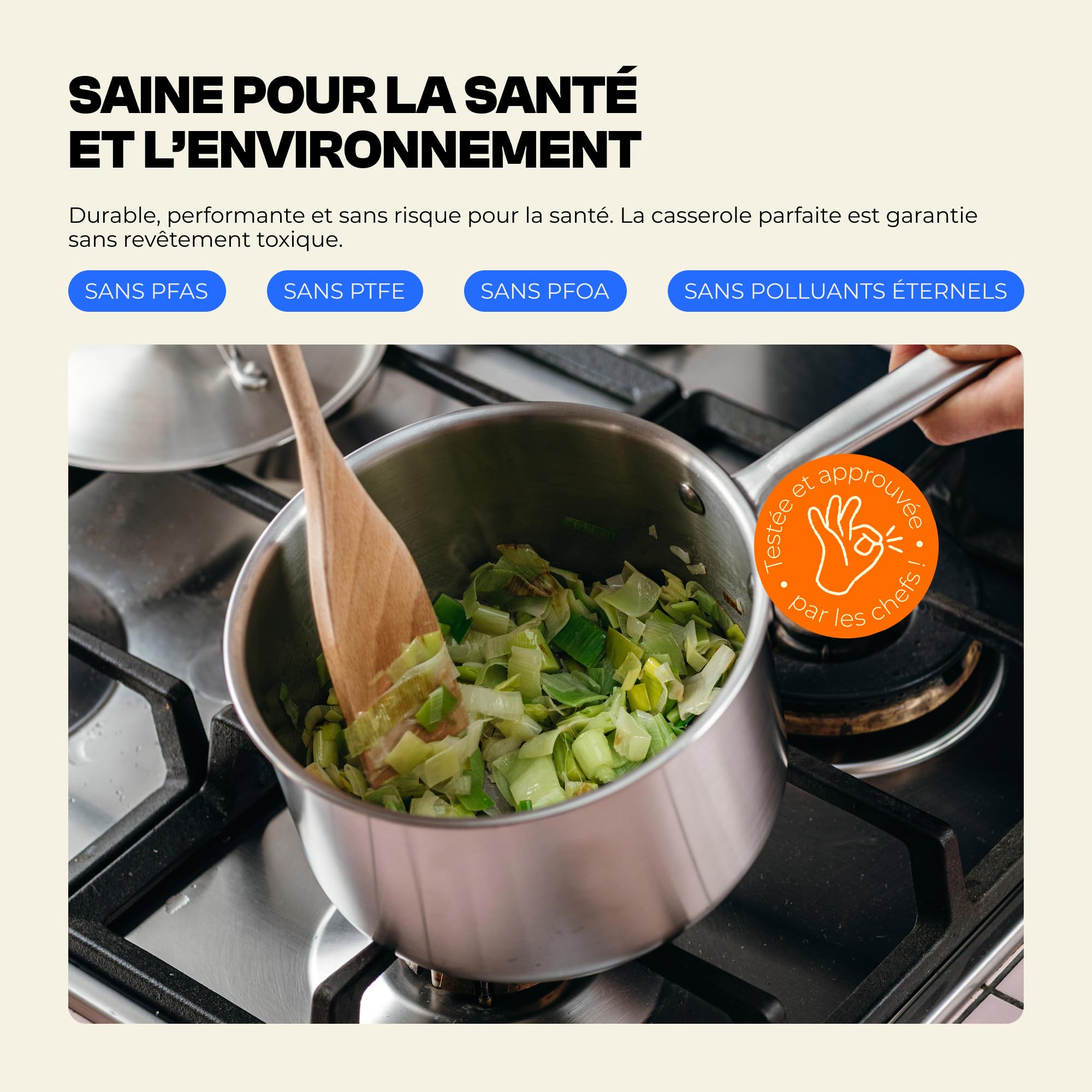 Atma – Lot de 3 Casseroles Inox 3 Plis avec Couvercles (16, 18, 20 cm) – Cuisson Homogène – Sans PFAS, PFOA, PTFE – Graduation, Bords Verseurs – Tous Feux Dont Induction – Fabriqué en France