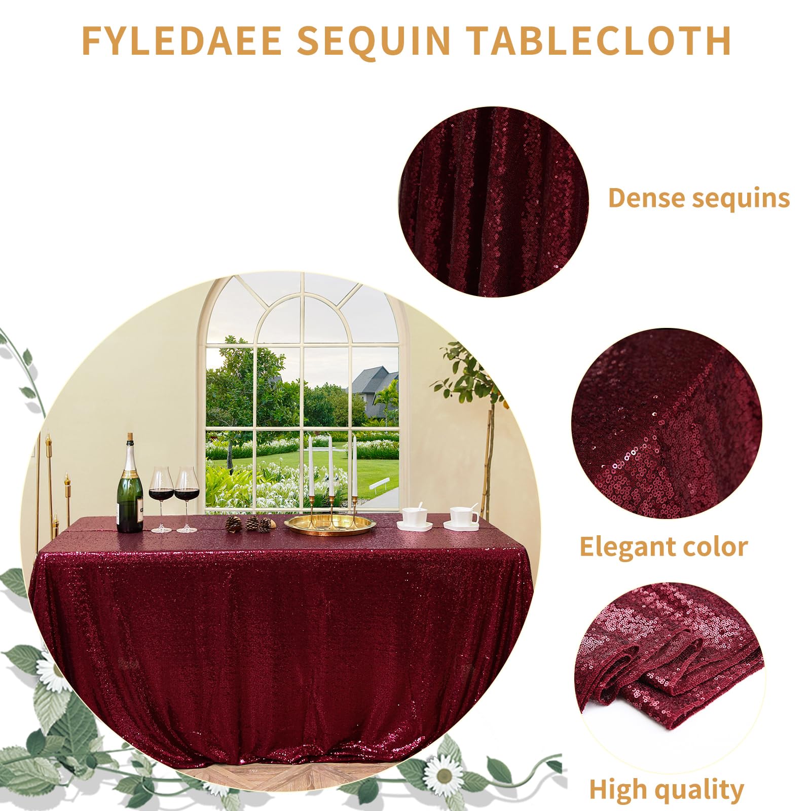 Poise3EHome Nappe Rectangulaire à Paillettes Pour Fête