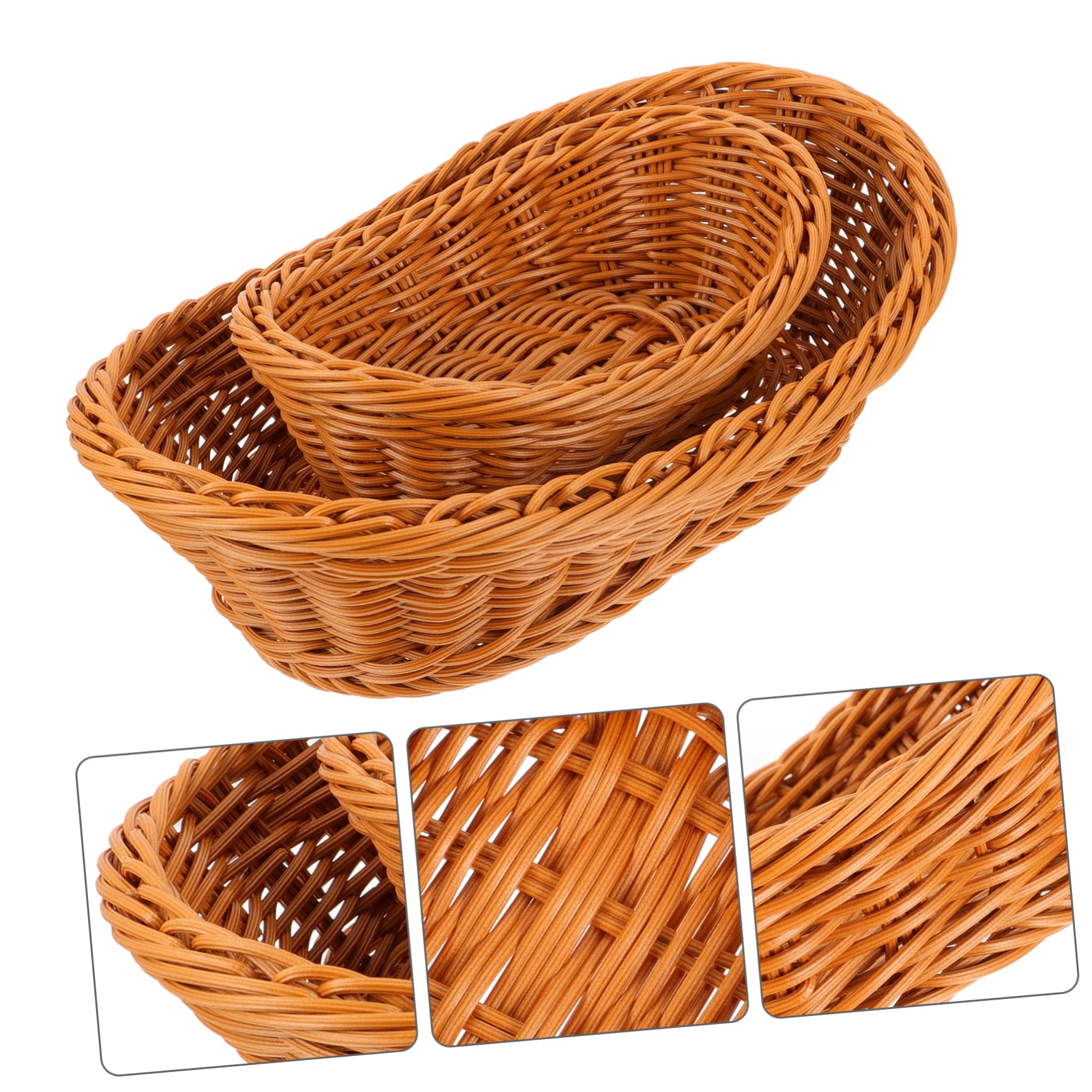 BRIGHTFUFU 2pcs Fruit Basket Home Woven Basket Square Dinner Plates Fruit Container Bowls Storage Bins Baskets Fruit Bowl Candy Food Organizer Basket Seagrass Nut Tray Brown Plastic re-usable