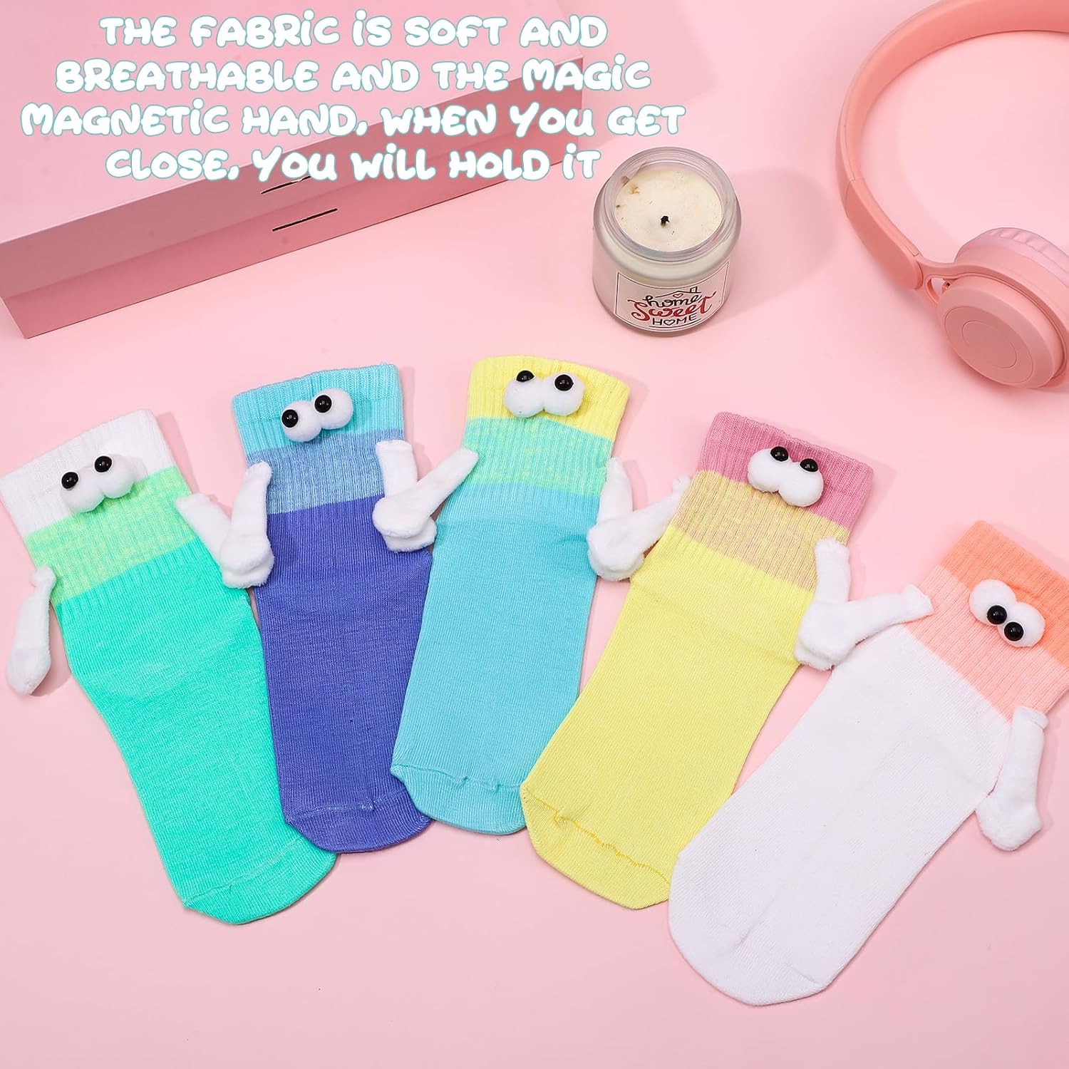 Jspupifip 5 Pairs Magnetic Crazy Sock, Hold Hands Fun Cartoon Socks Novelty Gifts for Men Women - Image 5
