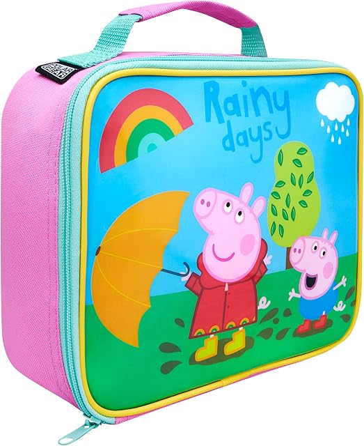 Peppa Pig Insulated Kids Lunch Handle, Official Merchandise by Polar Gear, 600D Polyester Rectangular Food Cooler, Reusable Thermal Cool Bag for School Nursery Snacks Picnic, Pink, Durable