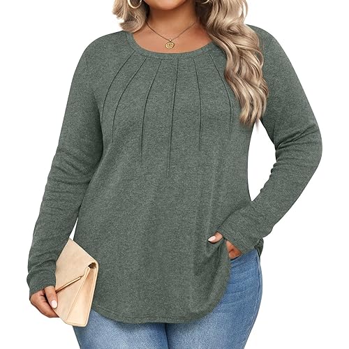 Anymiss Spring Plus Size Tops for Women 2025 Winter Sweaters Trendy Long sleeve Crew Neck Tshirts L-5XL