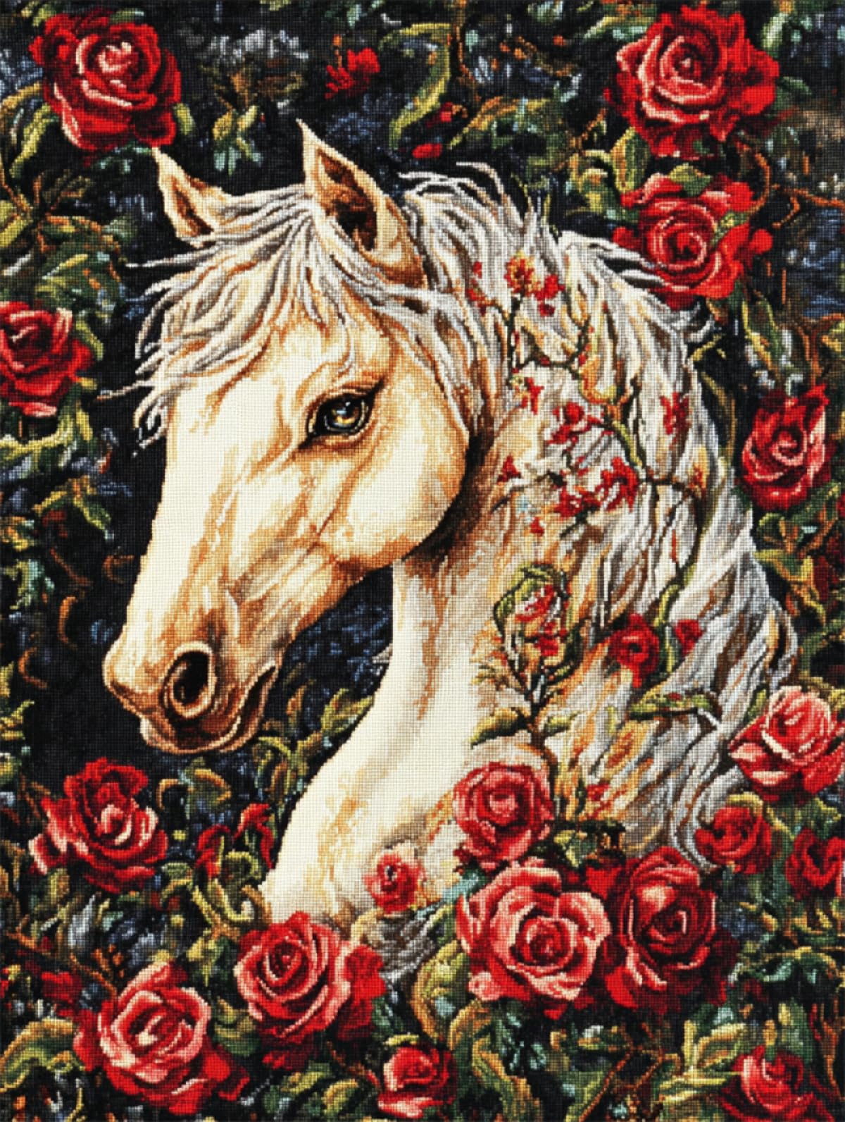 N.LANSHAN DIY Kit Tappeto Con Gancio Cavallo Animale Kit Fai Da Te Artigianato Rosa Rossa Kit Tappeto Uncinetto Per Principianti Fai Da Te Ricamo Uncinetto Tappeto Kit Arredamento Casa 100x140cm