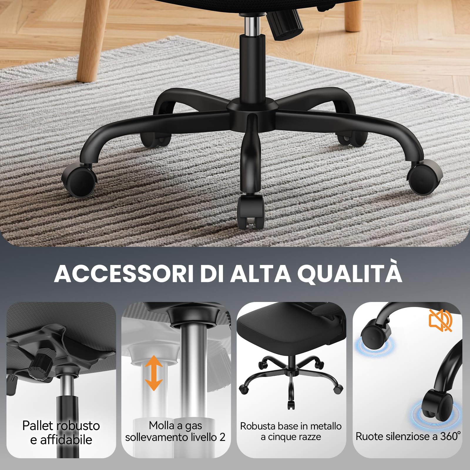 naspaluro Sedia Ufficio Ergonomica, Sedia Scrivania Con Supporto Lombare a Forma Di C, Schienale E Poggiatesta Regolabili, Braccioli Reversibili, Sedile in Rete Traspirante per L'ufficio, Nera