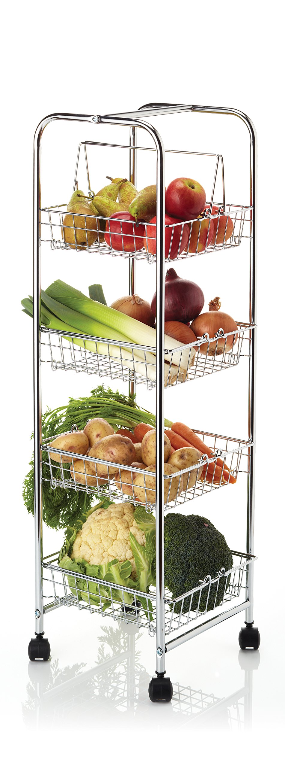 KitchenCraft Küchenwagen auf Rollen, mit 4 abnehmbaren Ablagekörben, verchromtes Metall, für Gemüse und andere Lebensmittel, 87 cm x 26 cm x 25 cm