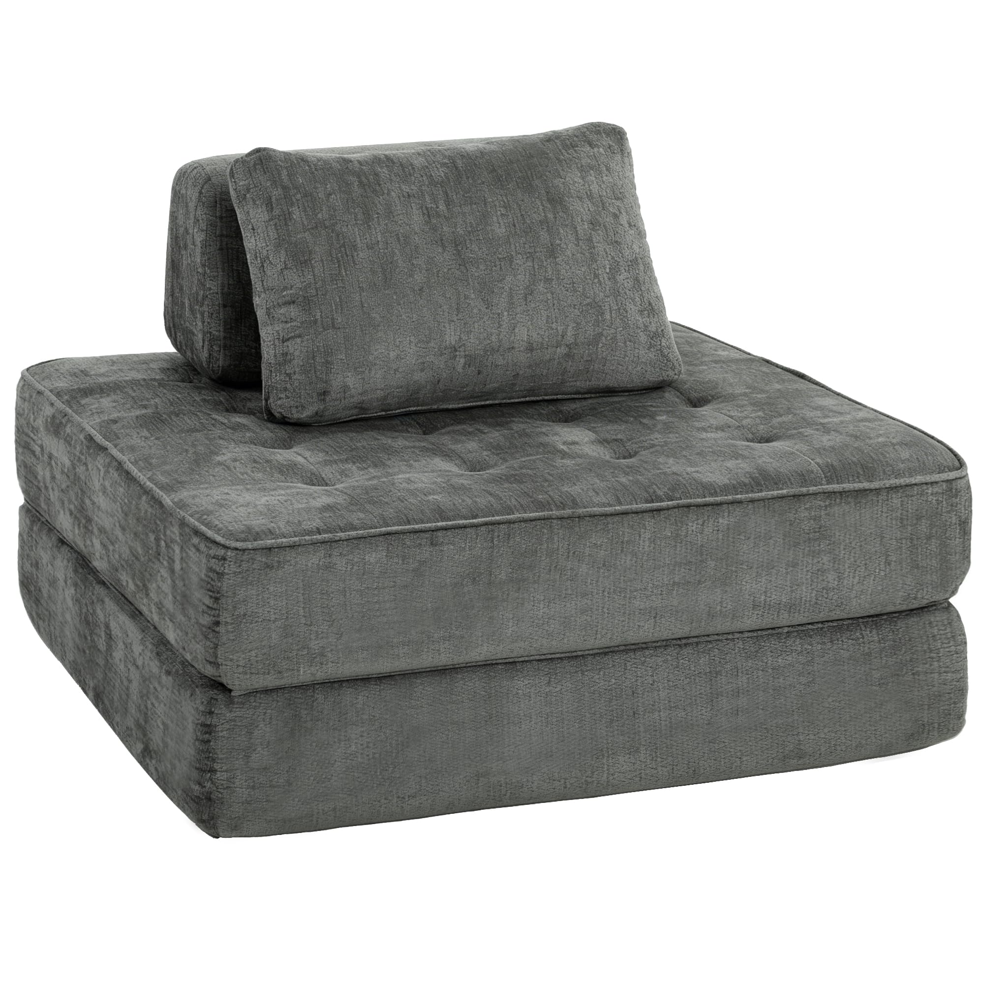 HOMCOM Canapé-Lit Pliant 2 en 1 Chauffeuse 1 Place en Chenille Gris | Matelas Pliable, Coussin Épais, Dossier et Oreiller, Entièrement Compressé, Aucun Assemblage Requis, pour Salon Chambre