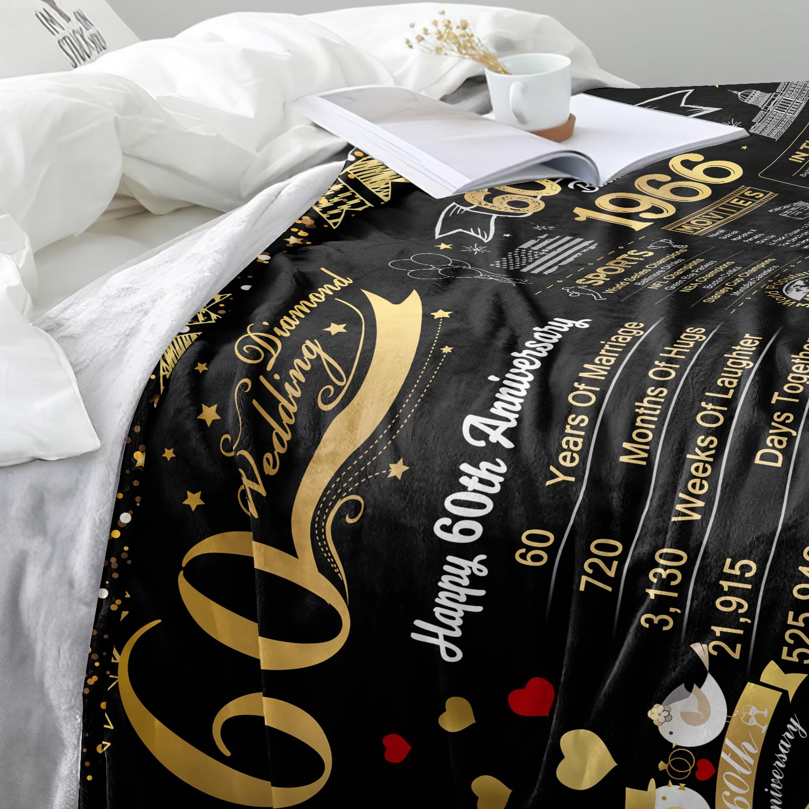 elseven 60th Anniversary Wedding Gift 60 Year Anniversary for Couples Wife Husband Best Anniversary Blanket Present Throw Blanket 50 x 60 Inch
