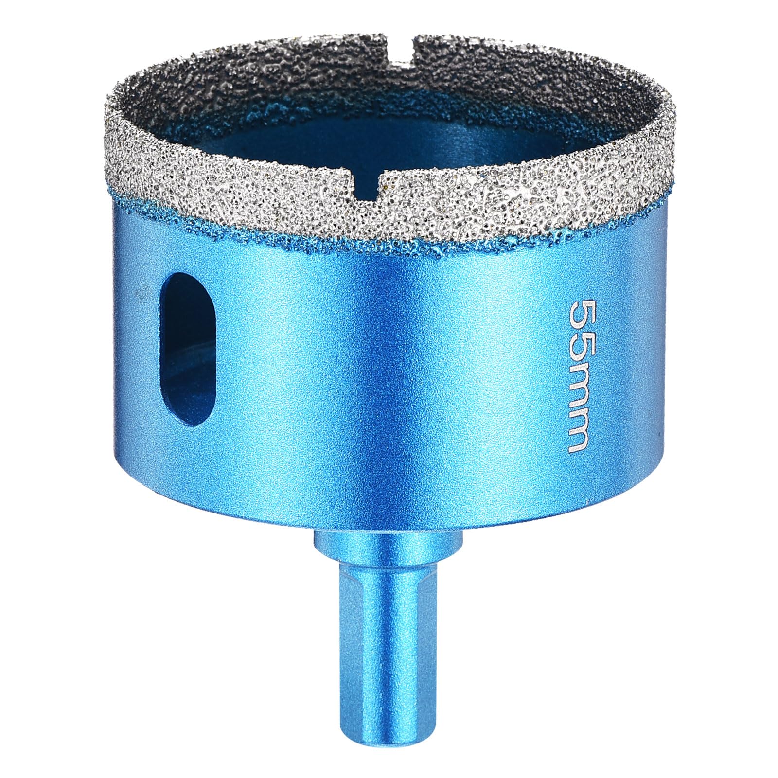 PATIKIL 2-11/64" Diamond Hole Saw 55mm Diamond Tip Hole Cutter 3-Flat Shank for Hand Drilling Ceramic Porcelain Marble Tiles Stone Brick Hard Material - Blue