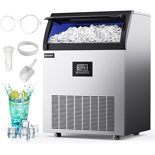 EUHOMY Commercial Ice Maker,350lbs/24H,Stainless Steel Under Counter Ice Machine with Water Filter,44lbs Storage Capacity, 126 Cubes in 8-12 Mins, Freestanding Ice Machine for Home/Bar/Cafe/Restaurant