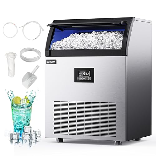 EUHOMY Máquina de hielo comercial, 350 libras/24 horas, máquina de hielo de acero inoxidable debajo del mostrador con filtro de agua, capacidad de