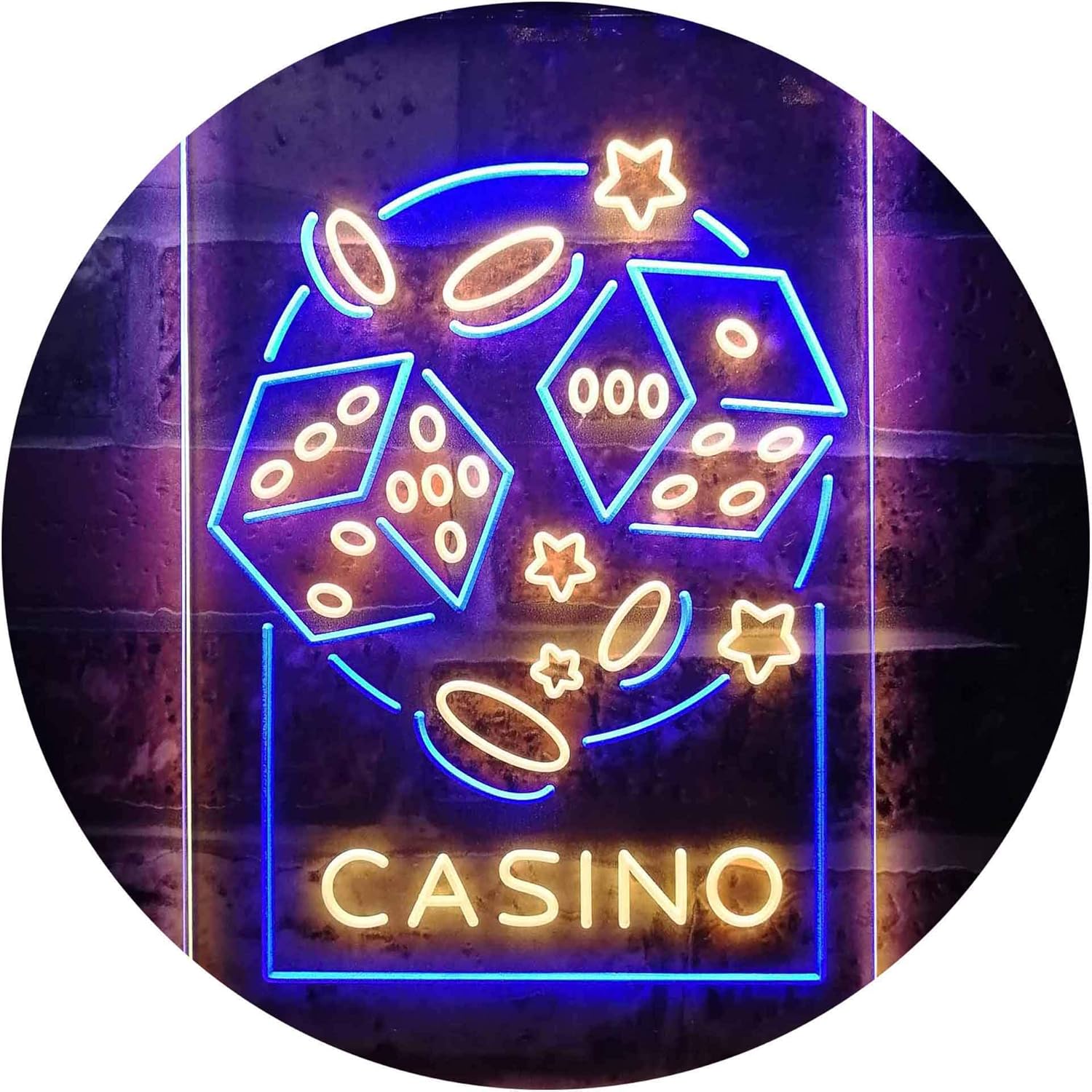 ADVPRO Casino Dice Game Man Cave Dual Color LED Neon Sign Blue & Yellow 8.5" x 12" st6s23-i2785-by