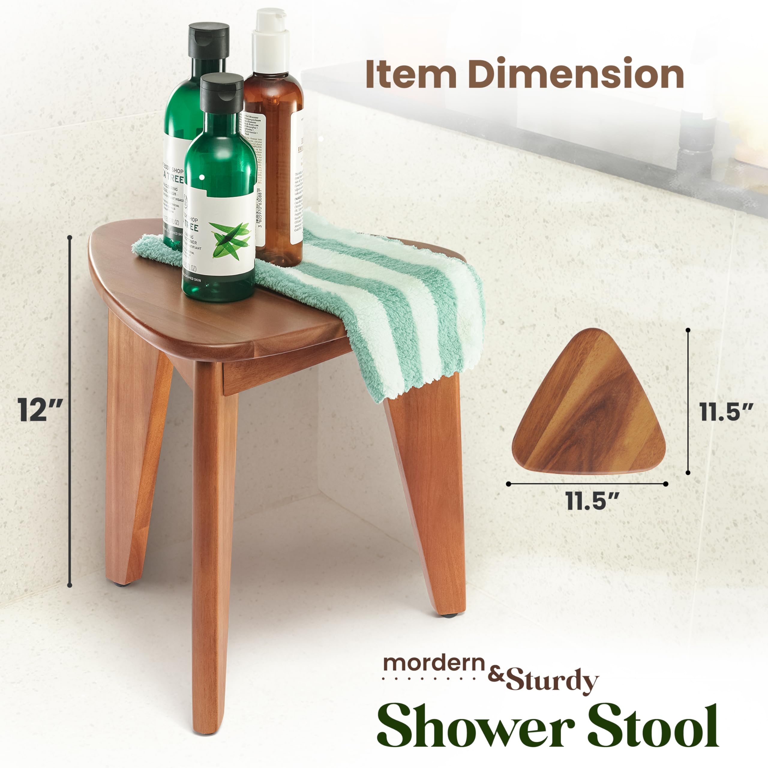 HOLANA Reposapiés de ducha esquinero de 12 pulgadas, asiento de madera para afeitarse las piernas, bancos de ducha pequeños para ducha interior, taburetes de baño impermeables para baño (madera de