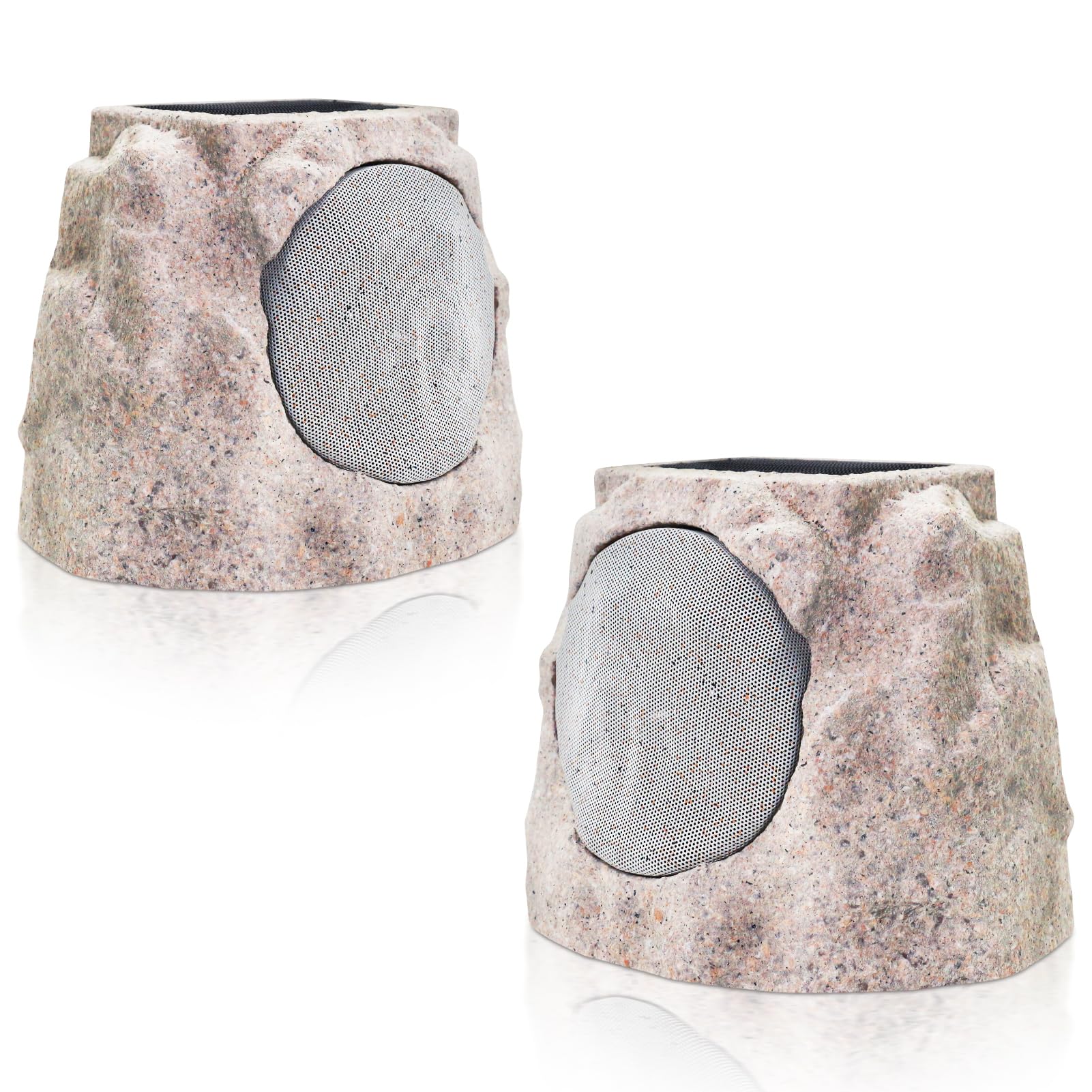 2-Pack Solar Powered Rock Speakers Outdoor Water-Resistant IP44 with Lights 7 Colors, TWS Pair Function for Patio Outside Deck Pool Garden BBQ