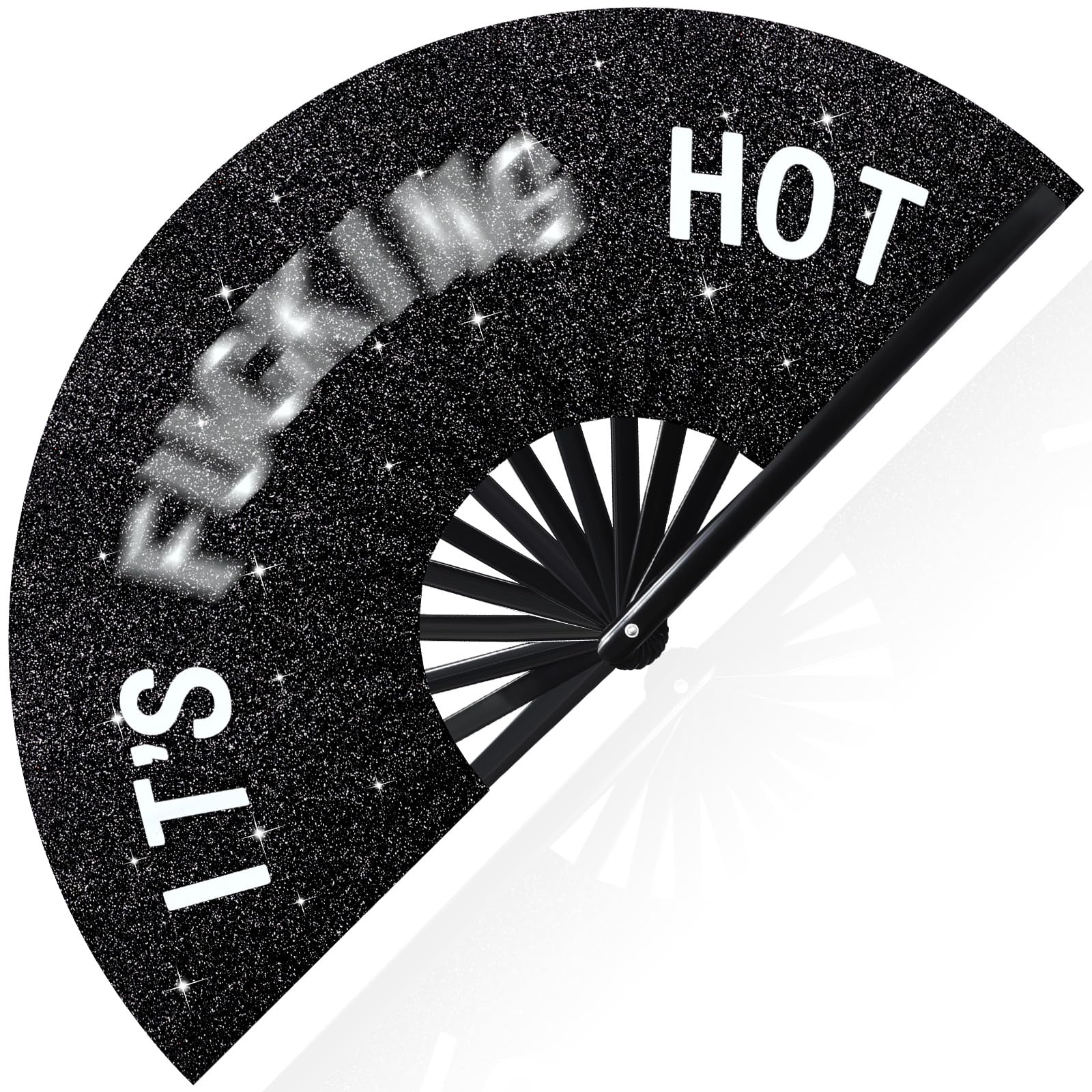 Vercraft Large Folding Hand Rave Fan for Men Women Bamboo Folding Clack Hand Fan for EDM Music Disco Rave Festival Party Supplies(Black,Cool)