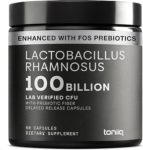 Toniiq Lactobacillus Rhamnosus - Ultra alta resistencia 100B CFU con FOS prebiótico - Cápsulas de liberación retardada - Probado en laboratorio