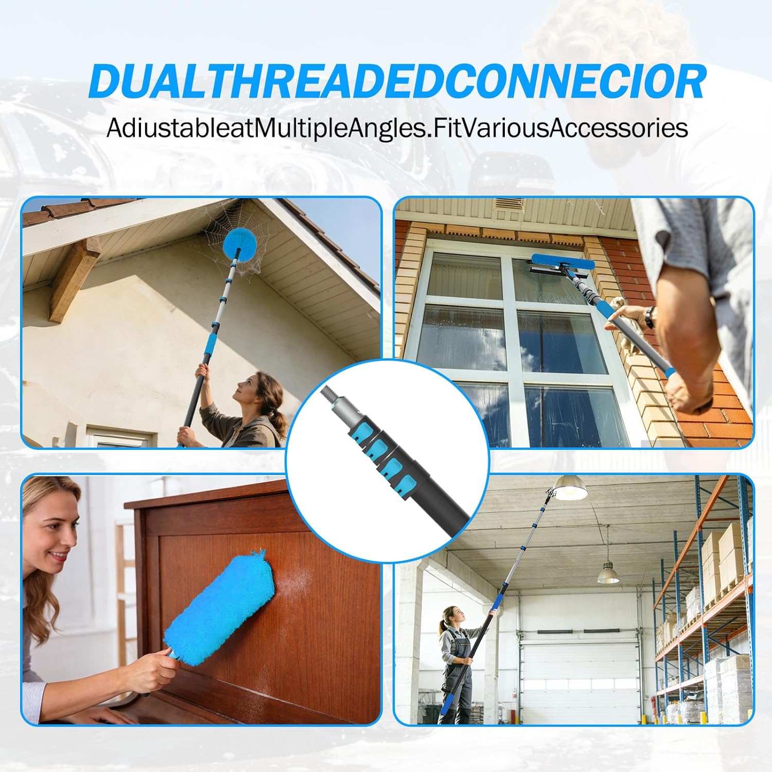 12ft Telescopic Extension Pole, 3-12ft Paint Roller Extension Pole with Flip-Lock Design, Aluminum Alloy Threaded Head for Painting Cleaning Dusting & Window Washing Tools