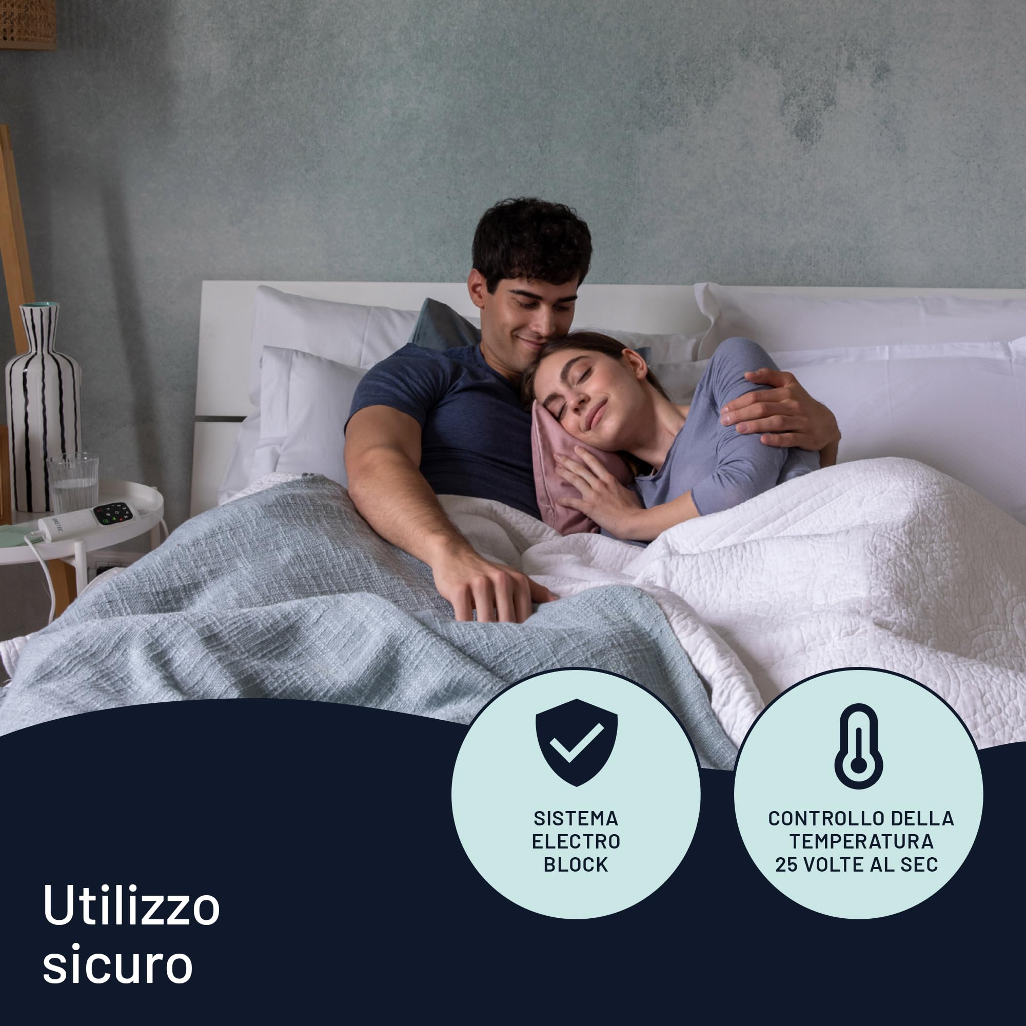 Imetec Adapto Scaldasonno Matrimoniale 150x160 - Scaldaletto Elettrico 100% Lana Merino, Basso Consumo, 2 zone di riscaldamento separate, Timer Autospegnimento, Massima Sicurezza, Made in Italy