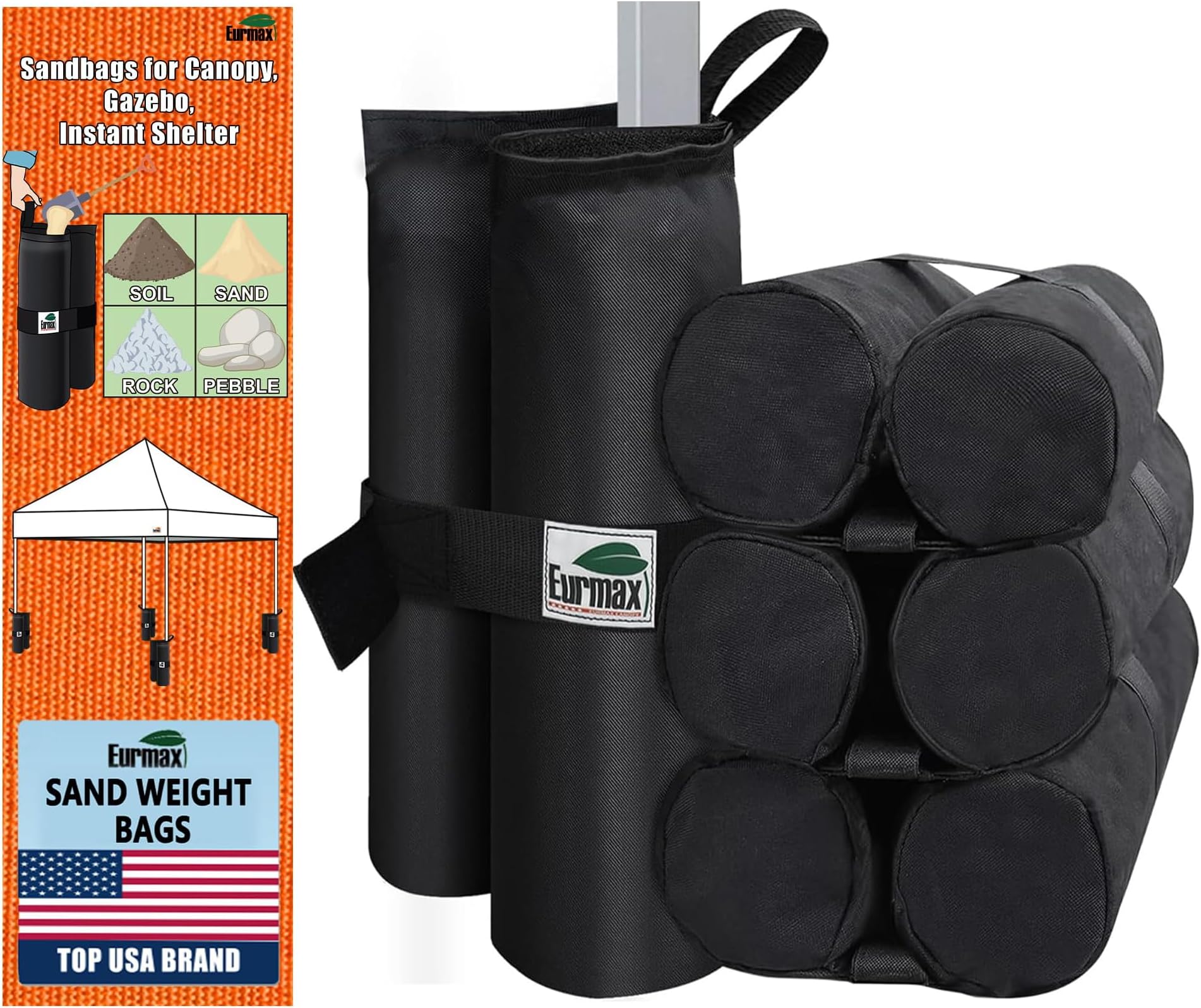 USA 150LBS Weight Capacity Weight Bags for Pop up Canopy Outdoor Shelter,Gazebo Instant shelter Leg Canopy Weights, Sand Bags, Set of 4(Black)