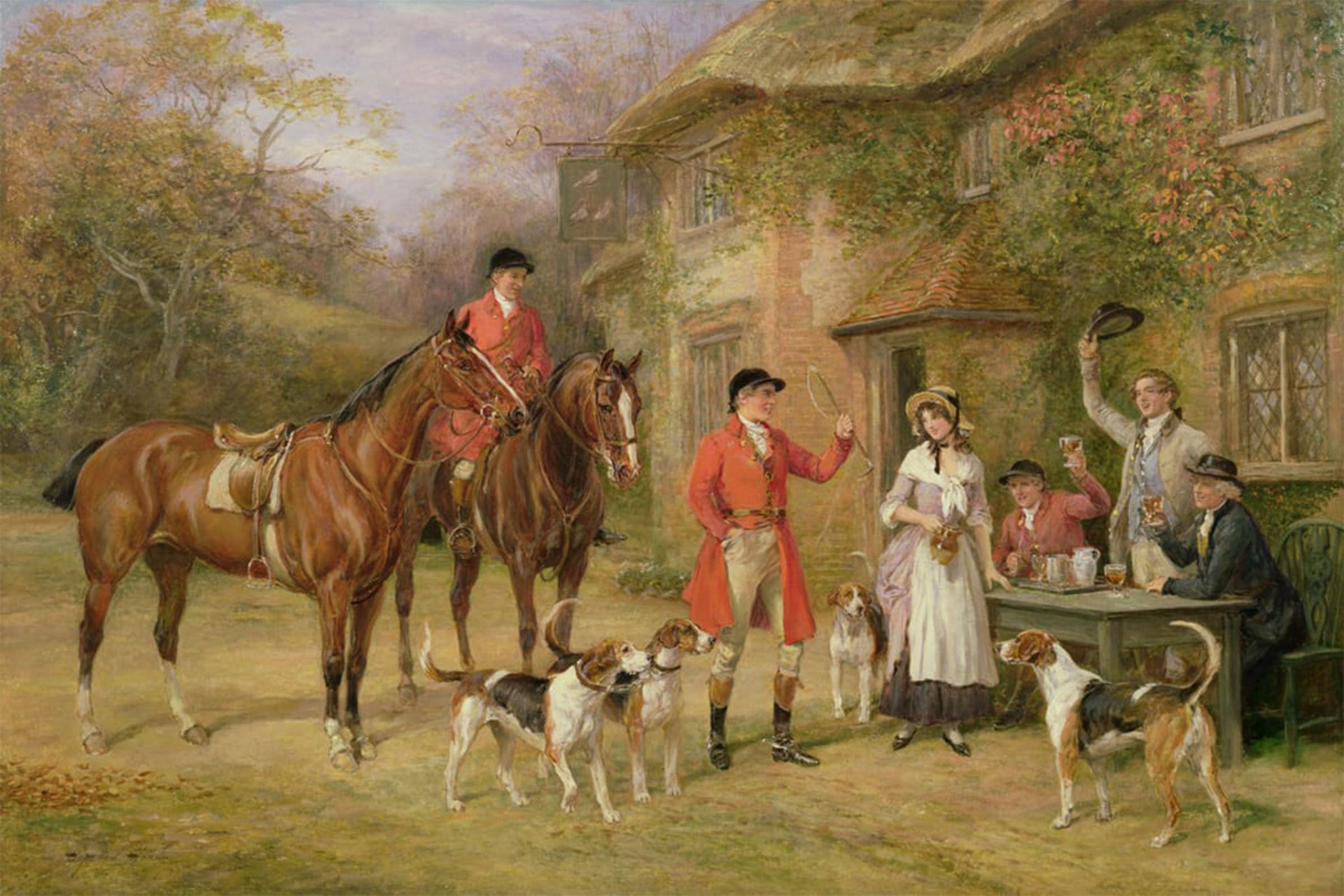 ARTXLXXBN Famous Art Print Poster Vintage Wall Art a Meeting At the Three Pigeons by Heywood Hardy Canvas Art Poster for Home Decor 60x90cm