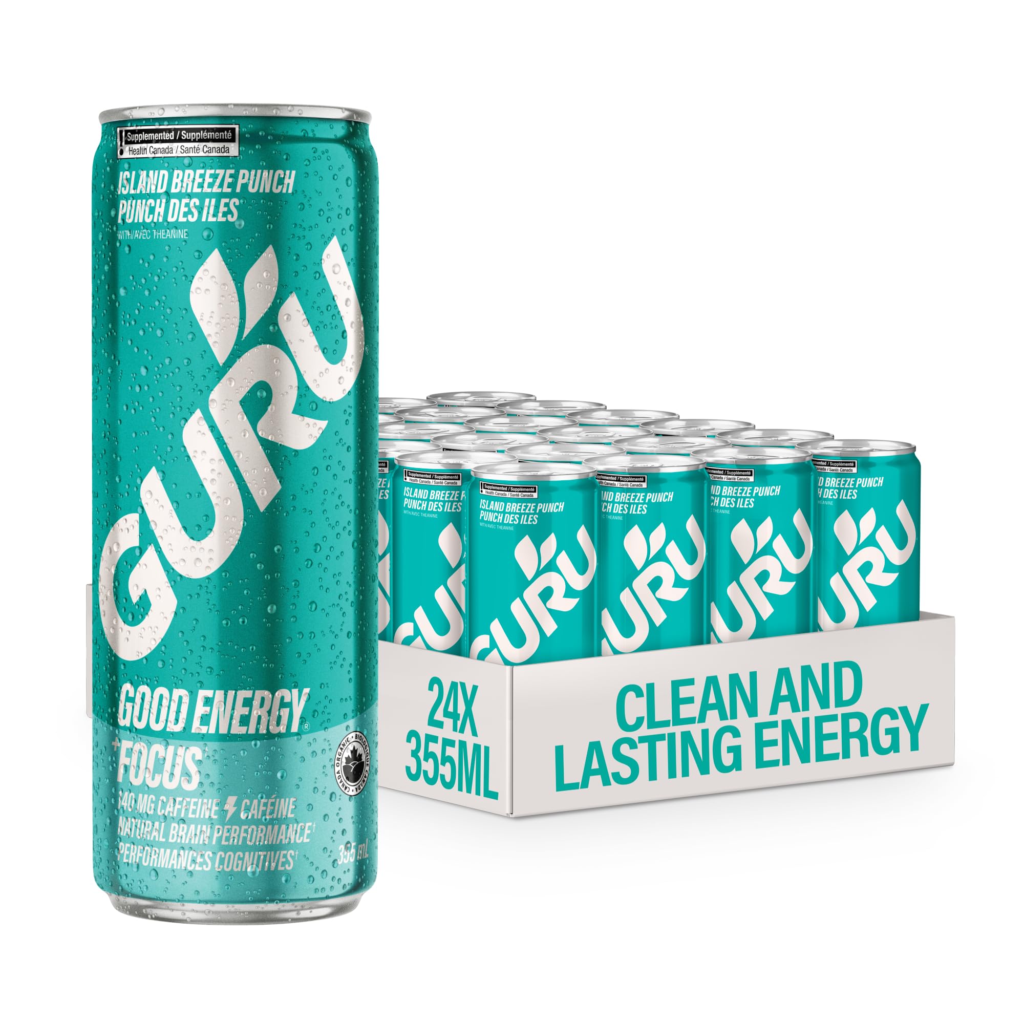 GURU Island Breeze Punch Organic Energy Drinks, Clean Energy Drink