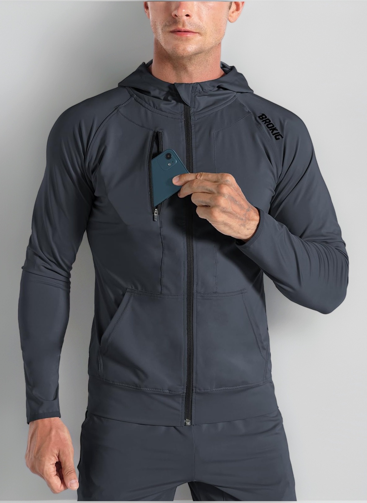Mens Zip Hoodies, Lightweight Sweatshirts Gym Running Jumper Jackets with Pockets