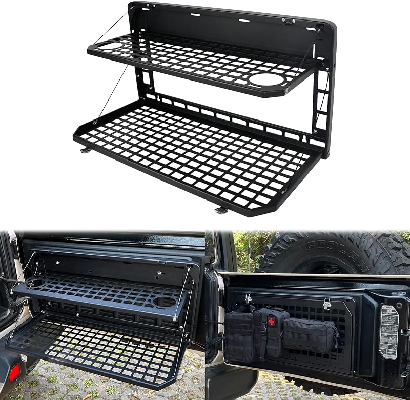 Mesa de porta-malas traseira dobrável de 2 níveis FURYENGRAVER para Jeep Wrangler JK JKU e JL JLU 2007–2024 – 1 unidade