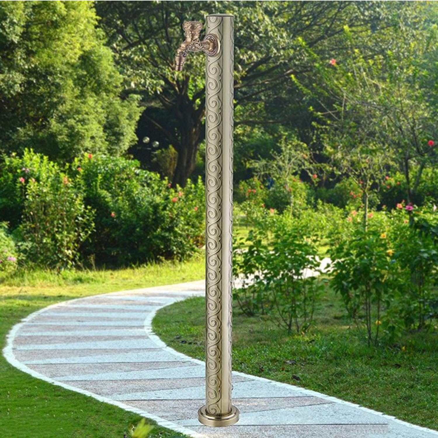 Ogród ze stali nierdzewnej 96 cm, odporny na mróz irygator z kranem, zewnętrzny słup fontannowy na podwórko, wydajna dystrybucja wody Solut