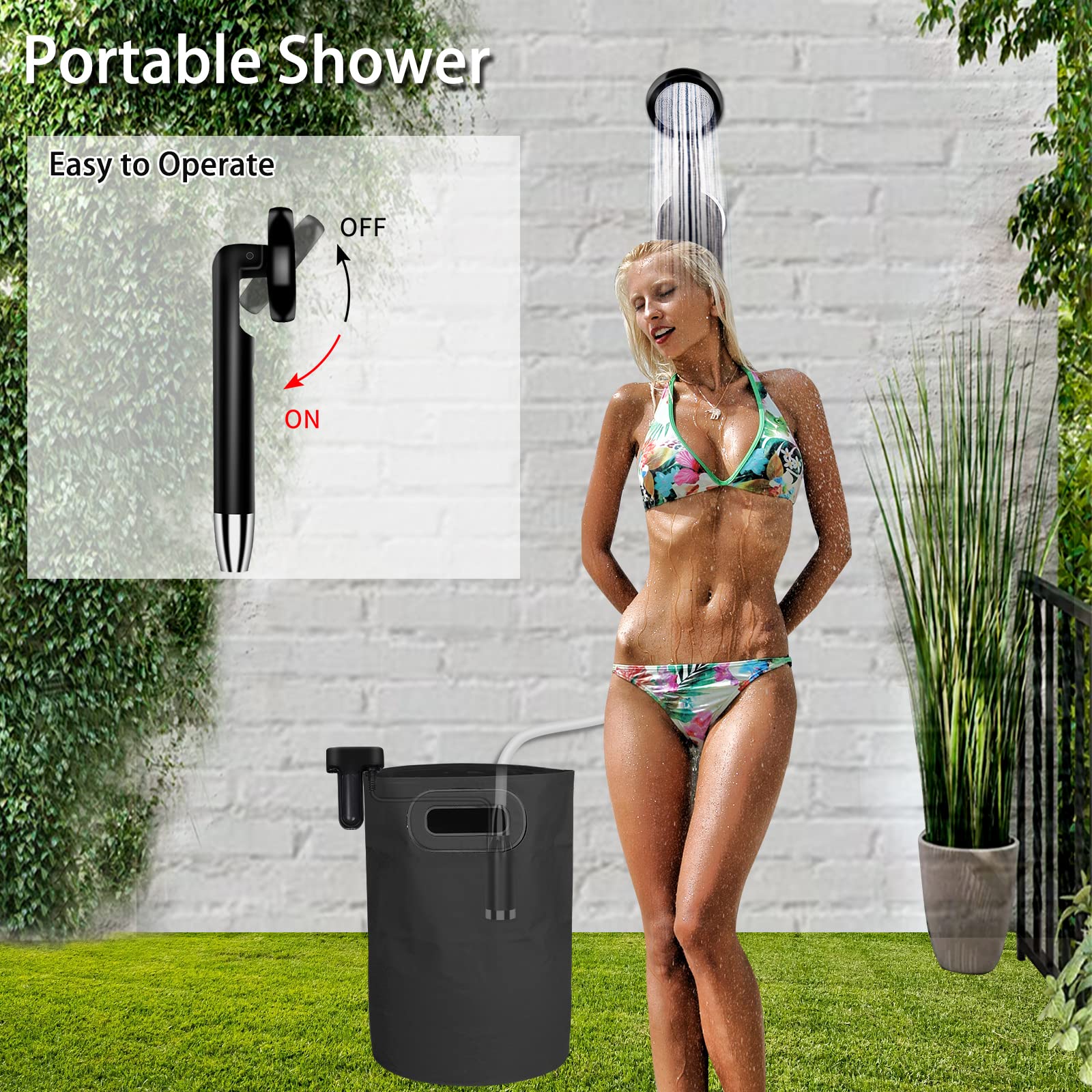Portatile Doccia Campeggio con 20L Secchio，Elettrica Doccia Esterna a Batteria Ricaricabile，Doccia da Giardino con Batteria Ricaricabile da 2200 mAh, Doccia Portatile per Campeggio, Escursioni