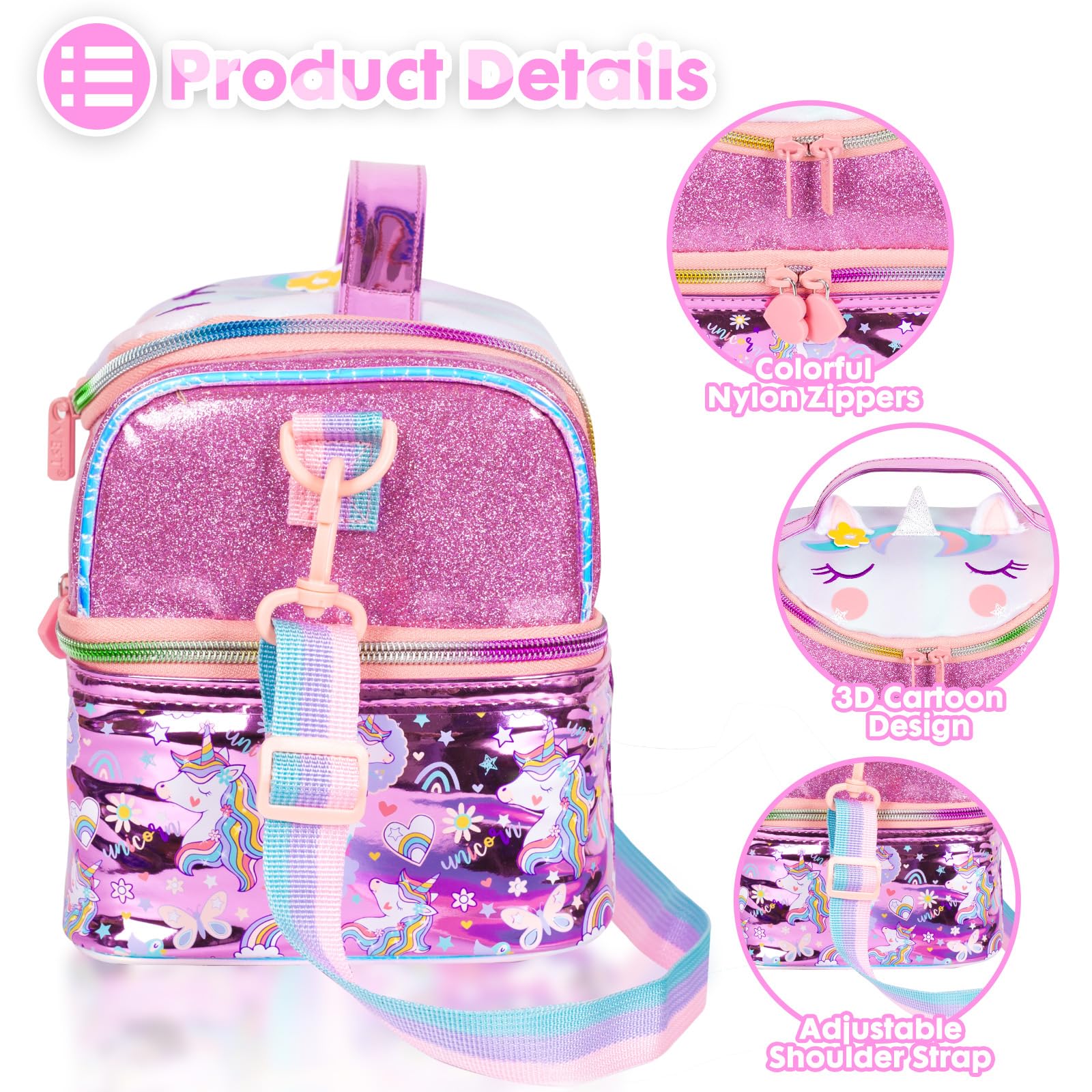 PinkSheep Kids Double Decker Cooler Insulated Lunch Bag Large Tote for Boys Girls, Men, Women, with Adjustable Strap - Image 4