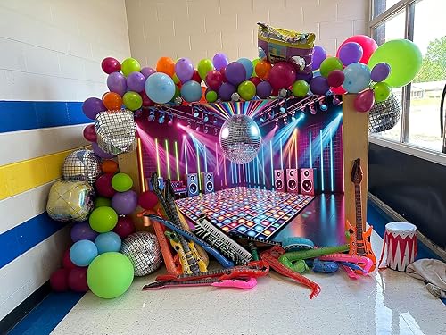 Miniatura 5 de Telón de fondo de escenario de discoteca, música rock, retro, bola de discoteca, brillante, colorido, fondo de fotografía de los años 70, 80, 90,