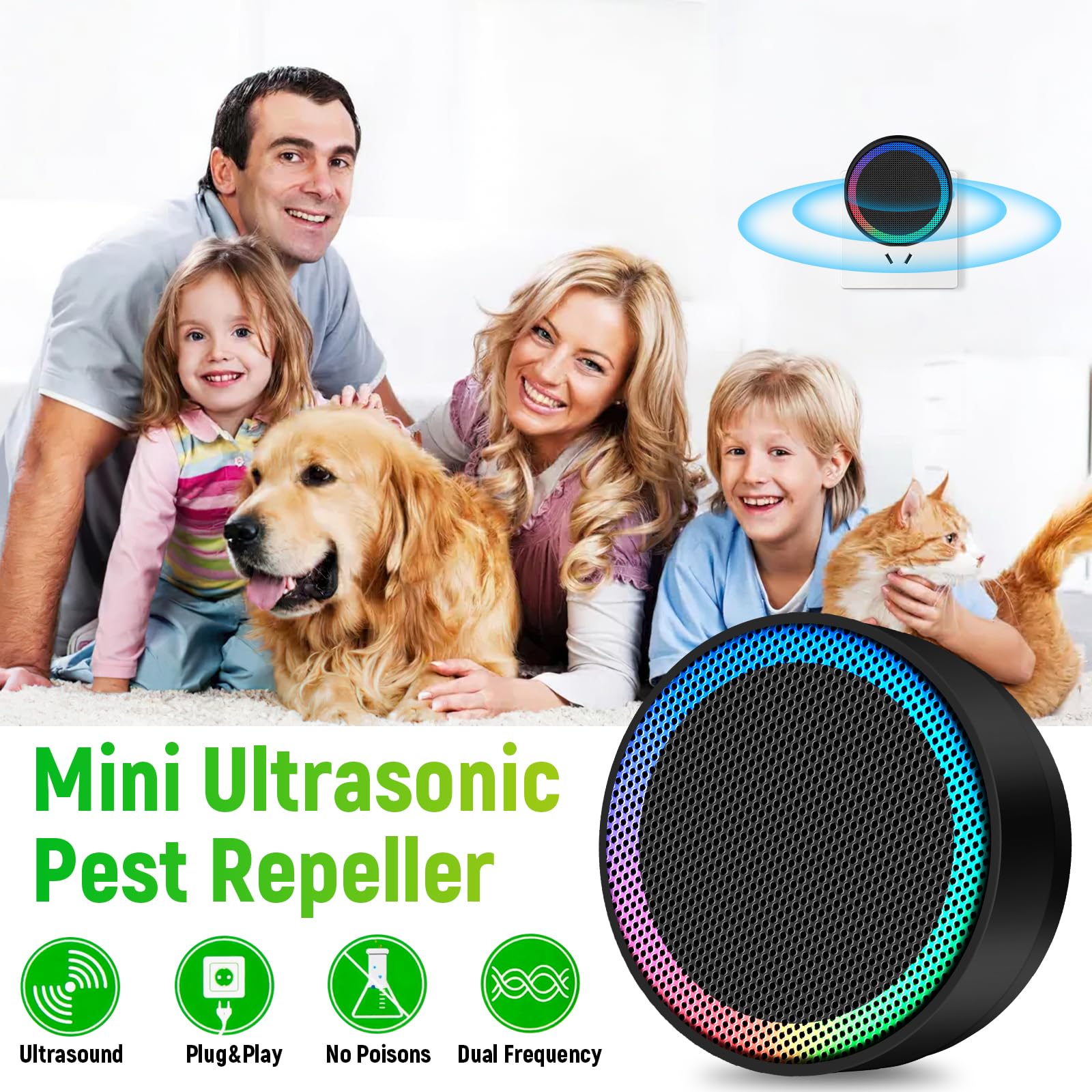 Repelente ultrasónico de control de plagas, repelente de insectos para interiores, mini dispositivo de control de plagas para casa, repelente ultrasónico para ratones, roedores, cucarachas