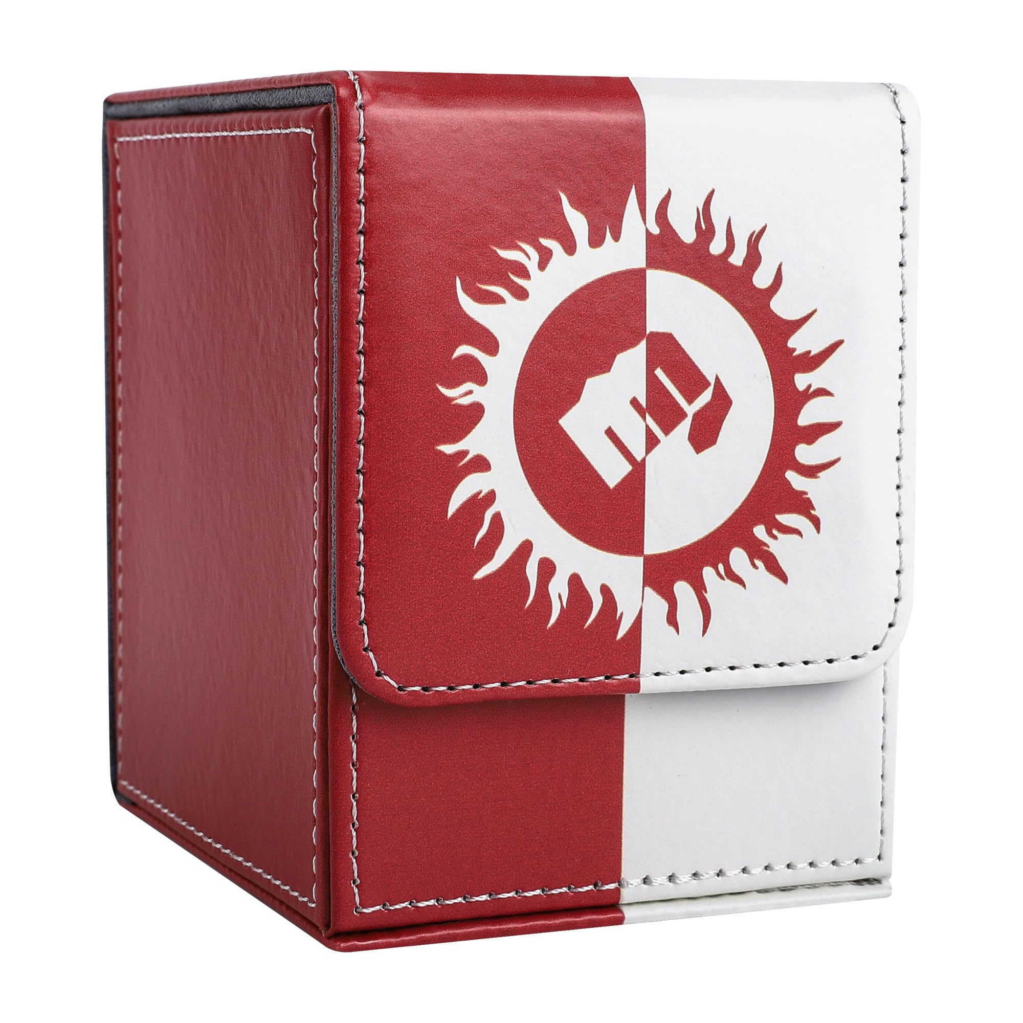 Zettokete Card Deck Box with 2 Dividers, MTG Commander Deck Box Holds 100+ Double-Sleeved Cards, Leather Magnetic Deck Case Compatible with Magic TCG CCG Cards, Red/White — image 1