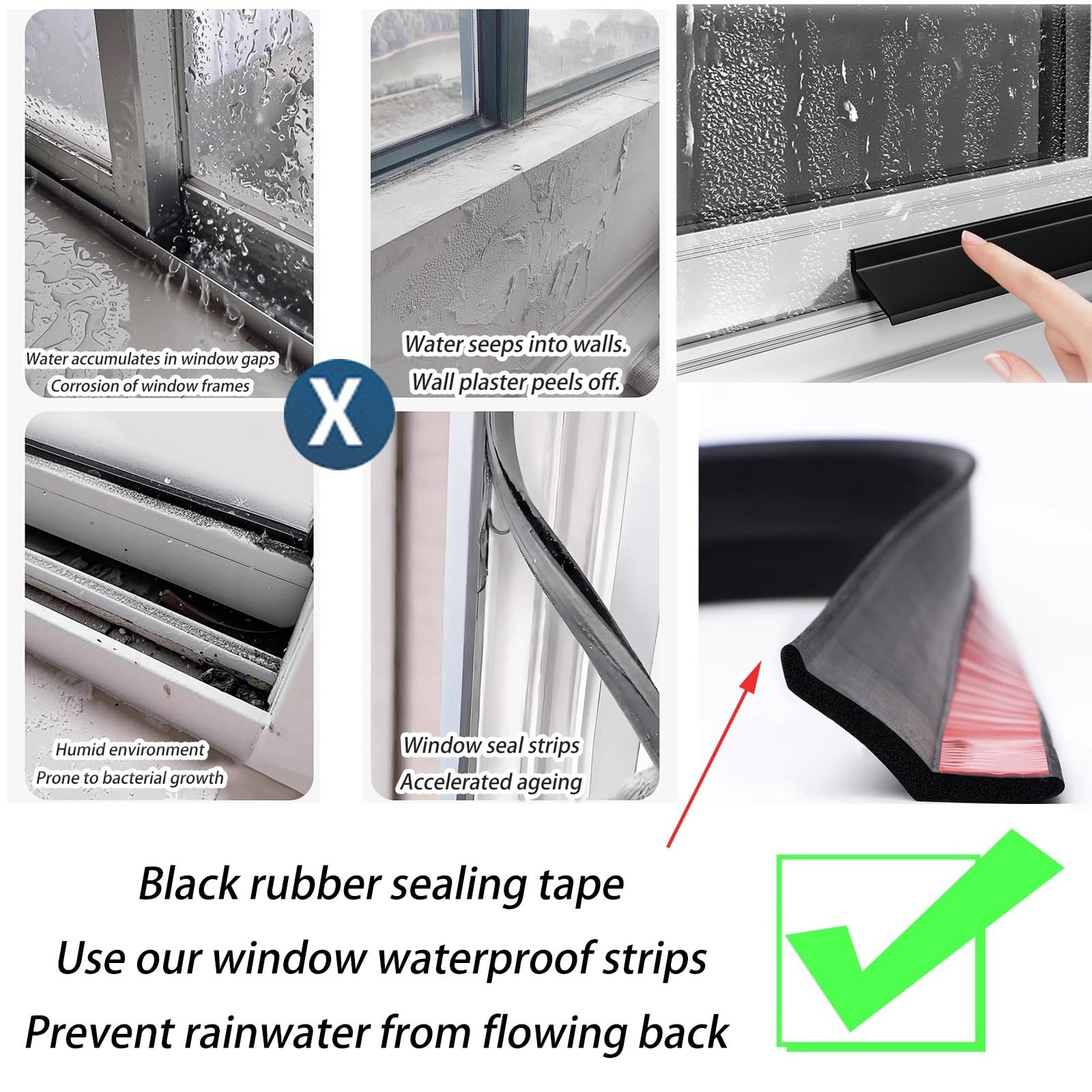 Fenster-Gummi-Wetterleiste, Schwarzer, selbstklebender Regenschutz aus Gummi for Türen und Fenster, 0,5–5 m Länge(5.5cm,3.5m(11.4ft))