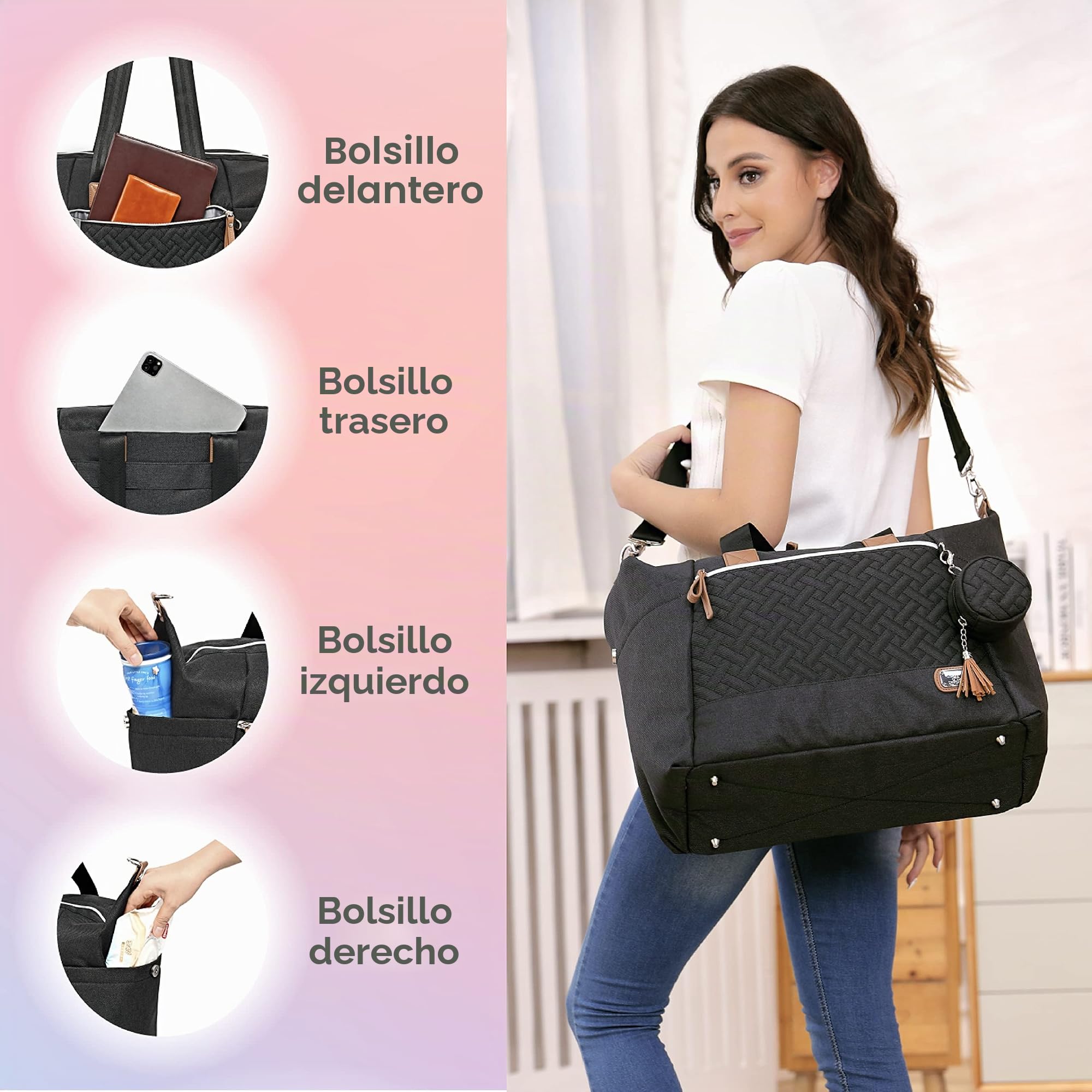 Dikaslon Bolso cambiador para bebé, bolsos de pañales tamaño grande mamá y papá, bolso de mano elegante para viaje con porta chupete y cambiador